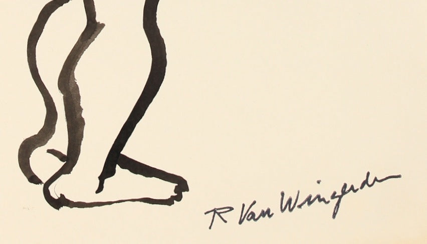 Modernist Standing Nude<br>1940-60s Ink<br><br>#4556