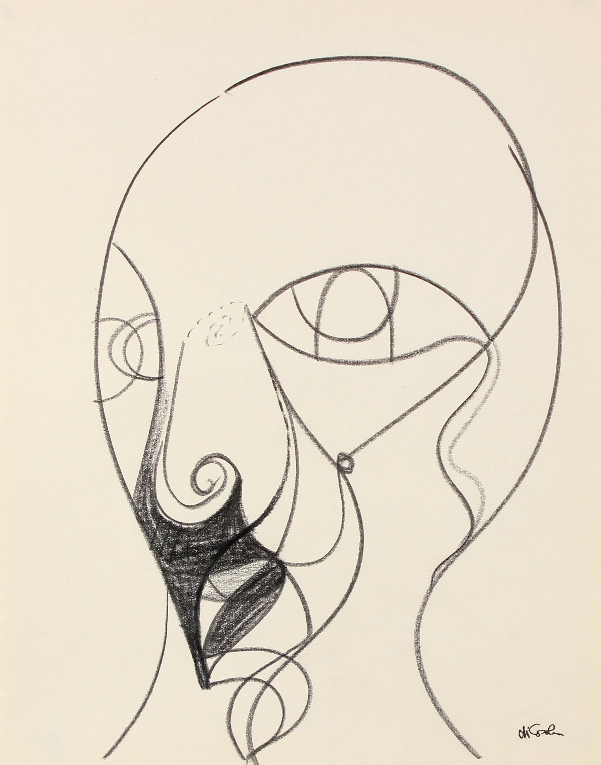 Surreal Figurative Line Drawing <br>Late 20th Century Graphite <br><br>#83783