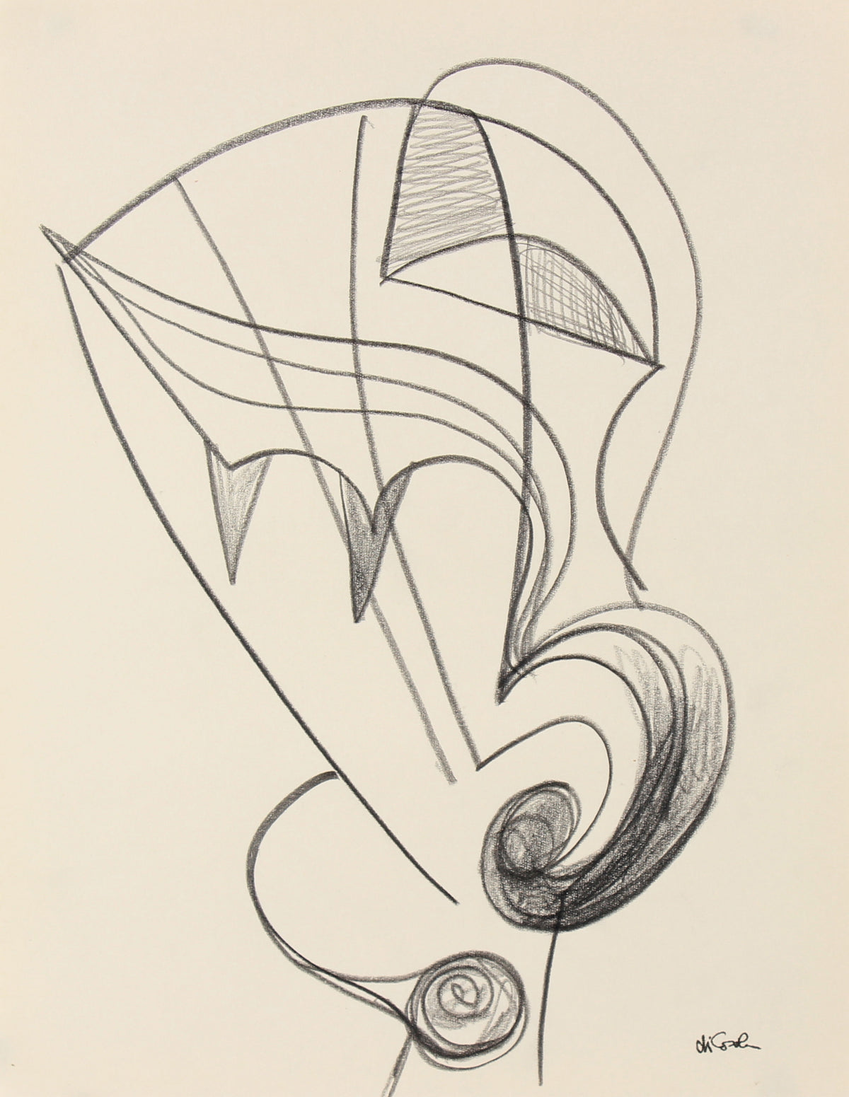 Undulating Surreal Abstract &lt;br&gt;Late 20th Century Graphite &lt;br&gt;&lt;br&gt;#83784
