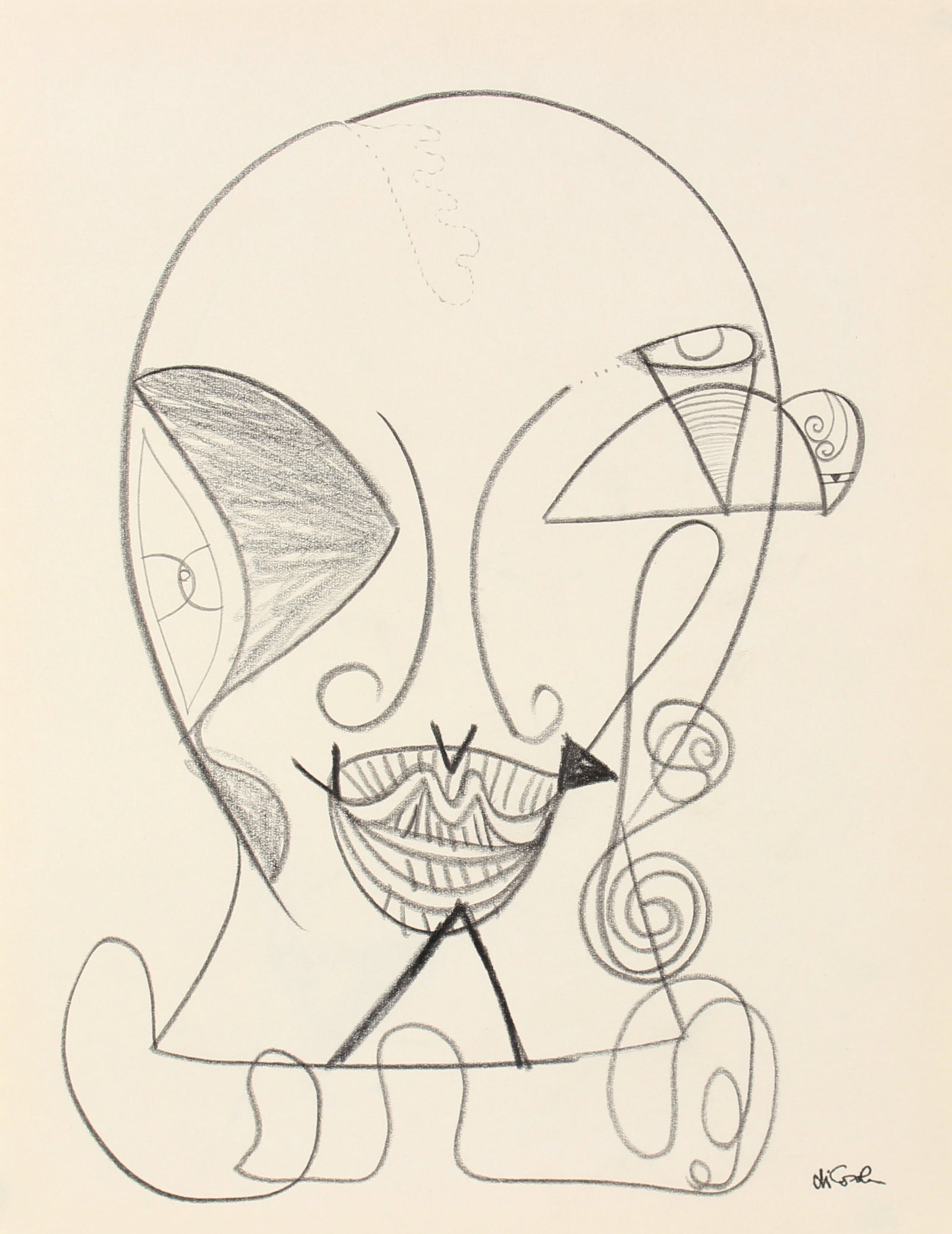Surrealist Monochromatic Abstraction <br>Late 20th Century Graphite <br><br>#83790