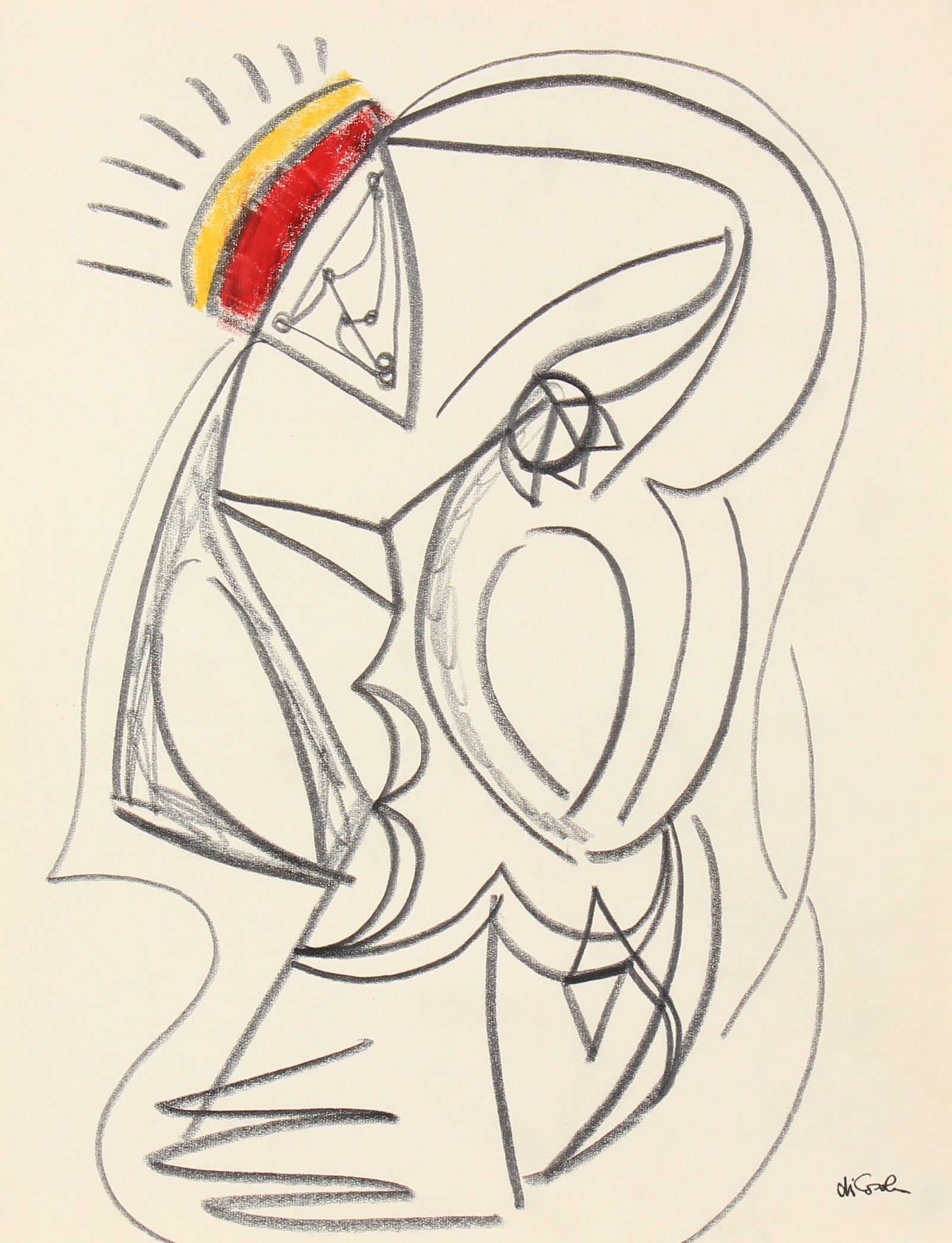 Entangled Surreal Abstract <br>Late 20th Century Oil Pastel & Graphite <br><br>#83806
