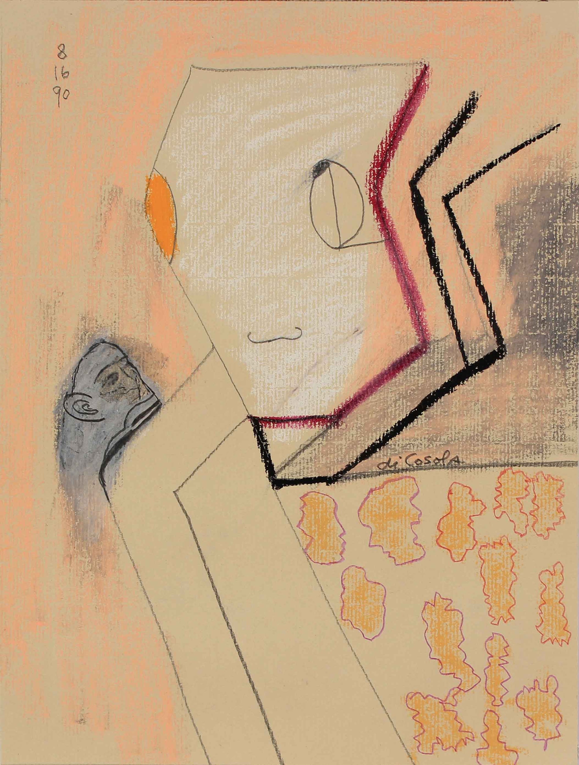 Abstract Surreal Portrait<br>1990 Oil Pastel & Graphite<br><br>#83845
