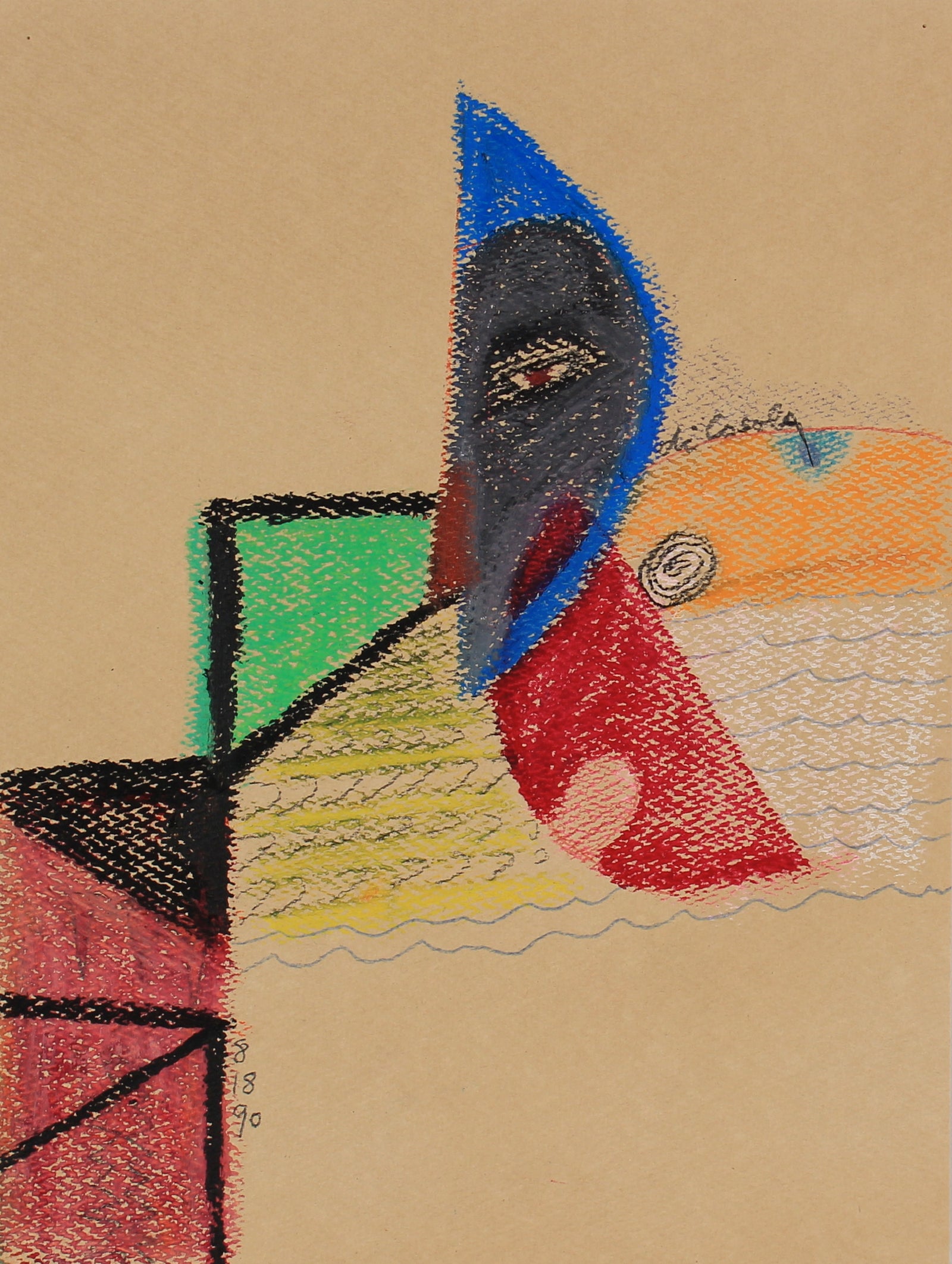 Colorful Abstract With Eye <br>1990 Oil Pastel & Graphite <br><br>#83861