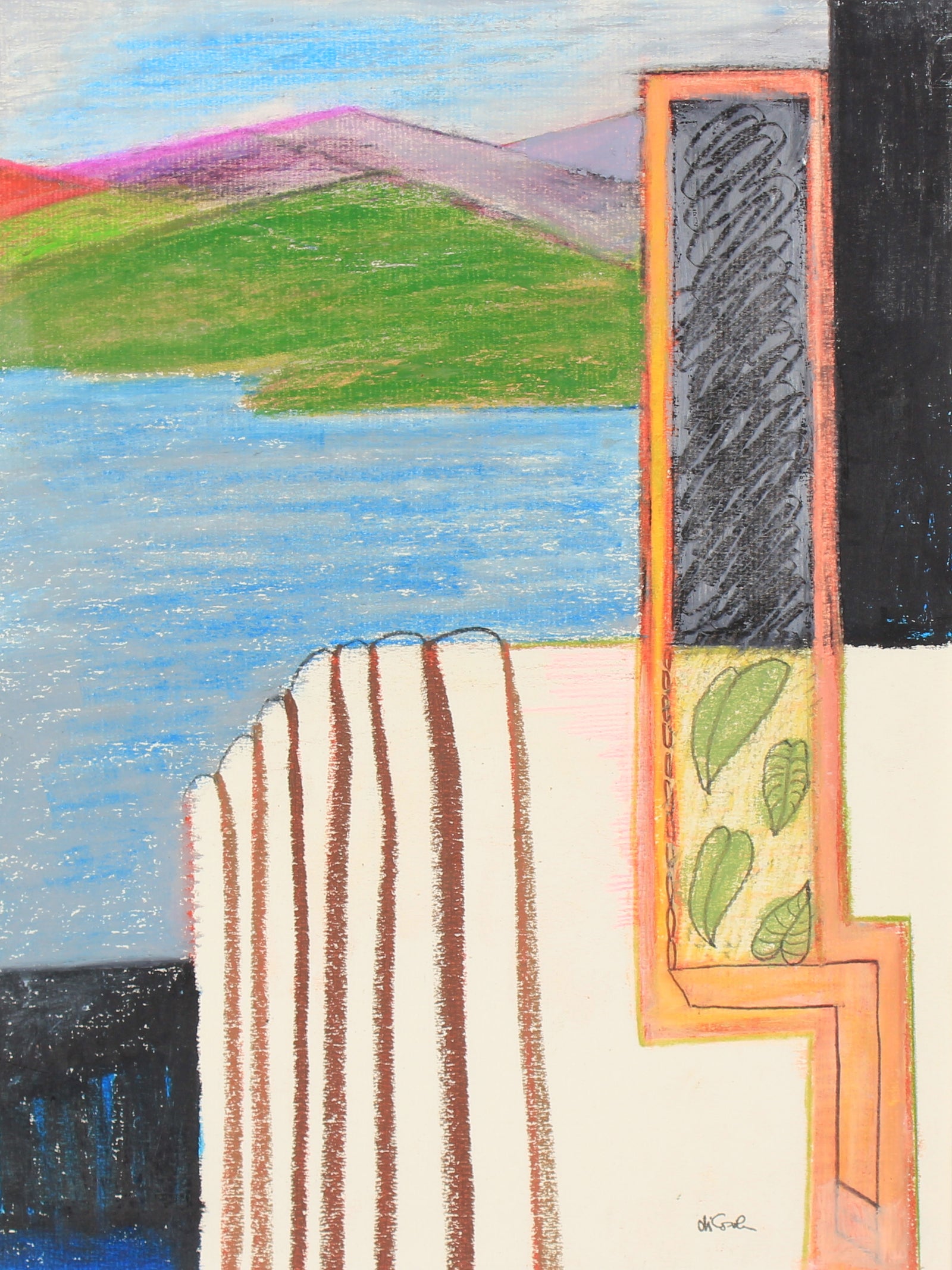 Abstracted Surreal View From A Window <br>20th Century Pastel & Graphite <br><br>#83900