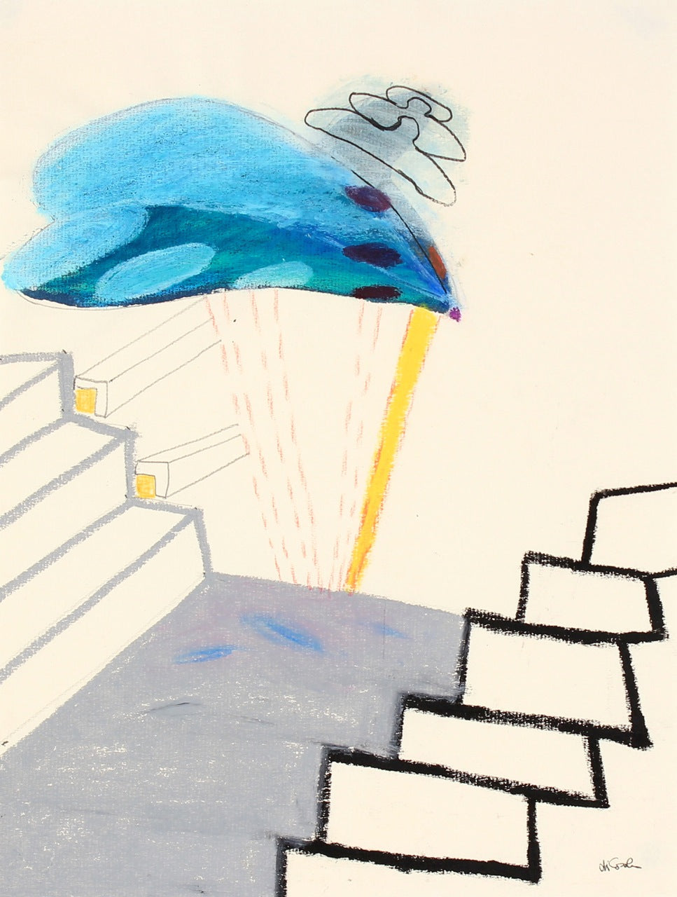Surreal Staircase View &lt;br&gt;20th Century Pastel &lt;br&gt;&lt;br&gt;#83907