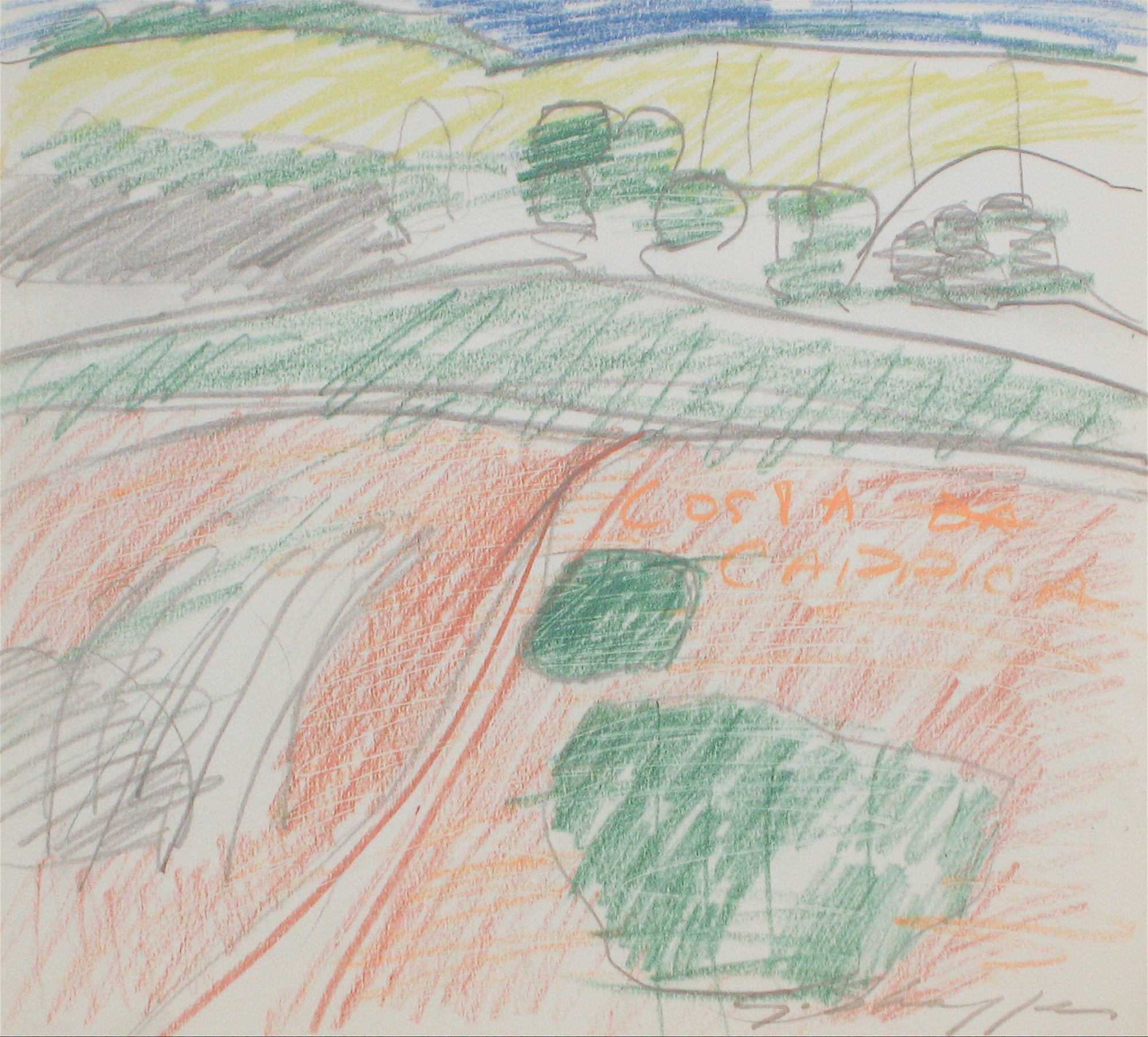Rolling Hills Landscape <br>1971 Colored Pencil & Graphite Drawing <br><br>#8395