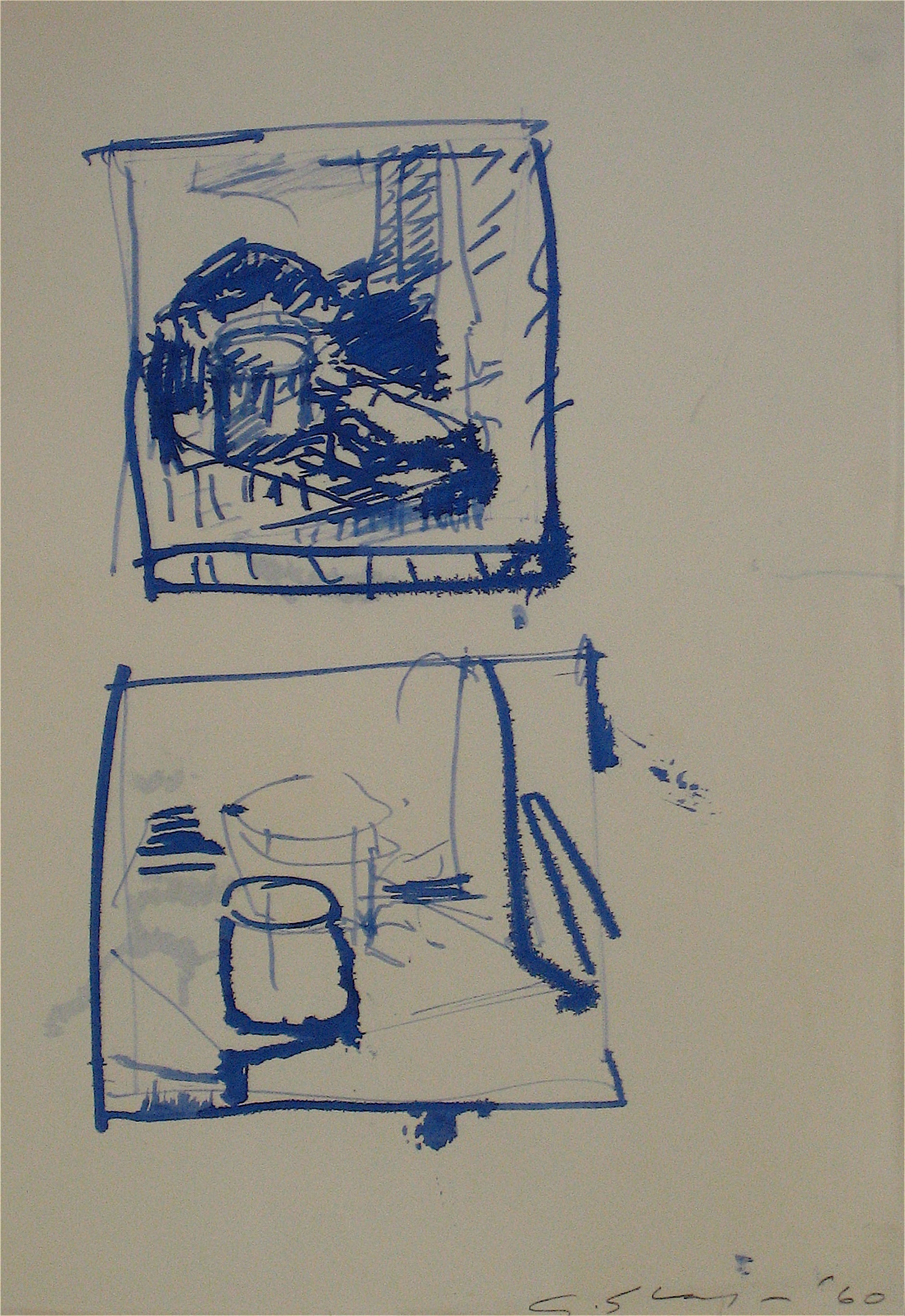 Abstract Interior Drawing <br>Circa 1960 Ink <br><br>#8422