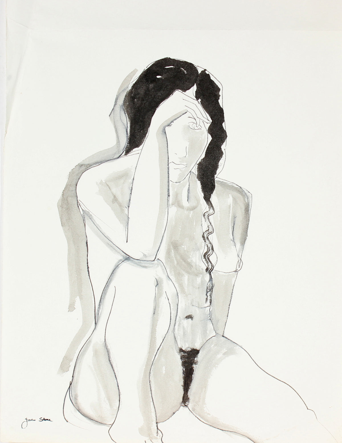 Seated Female Nude &lt;br&gt;Late 20th Century Ink&lt;br&gt;&lt;br&gt;#84639