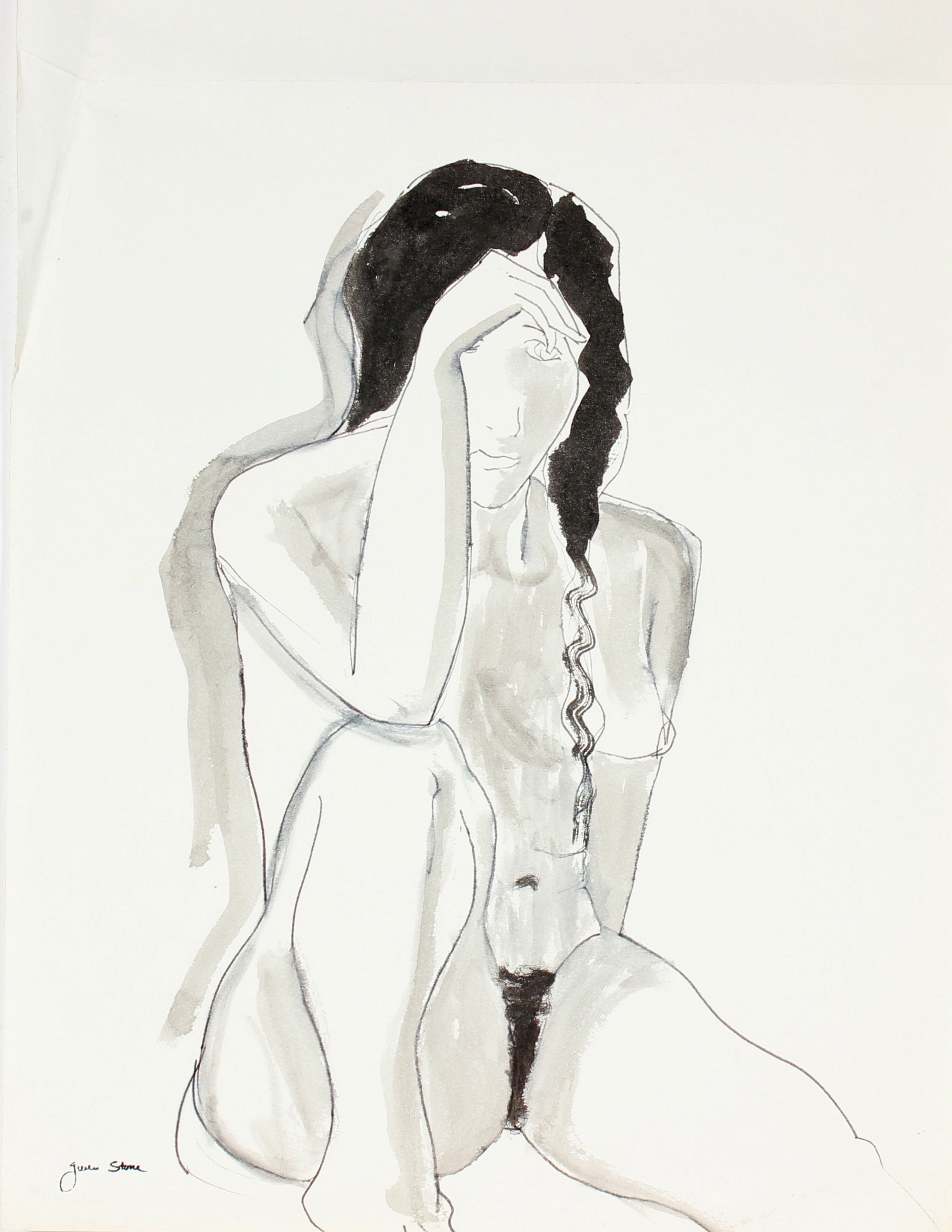 Seated Female Nude <br>Late 20th Century Ink<br><br>#84639