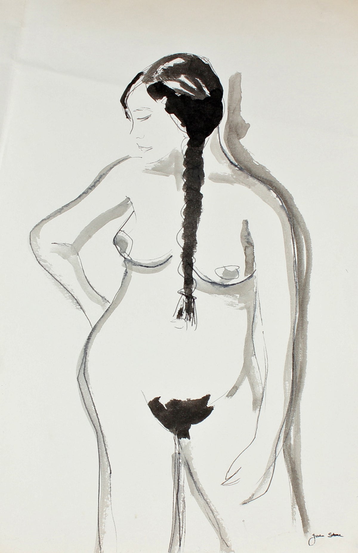 Graceful Standing Nude&lt;br&gt;Late 20th Century Ink&lt;br&gt;&lt;br&gt;#84640