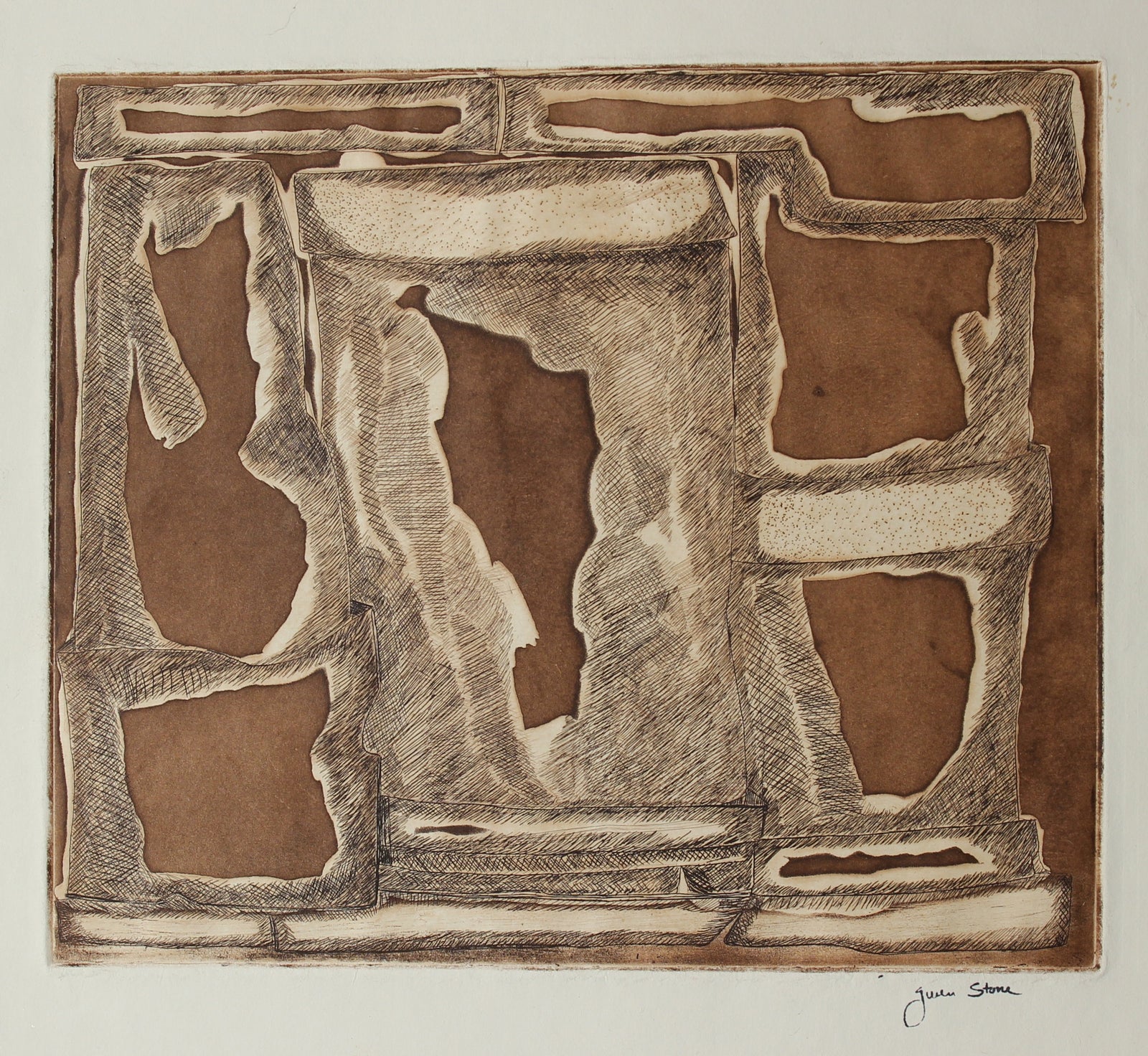 Warm Late 20th Century Abstract<br>Etching on Paper<br><br>#84646