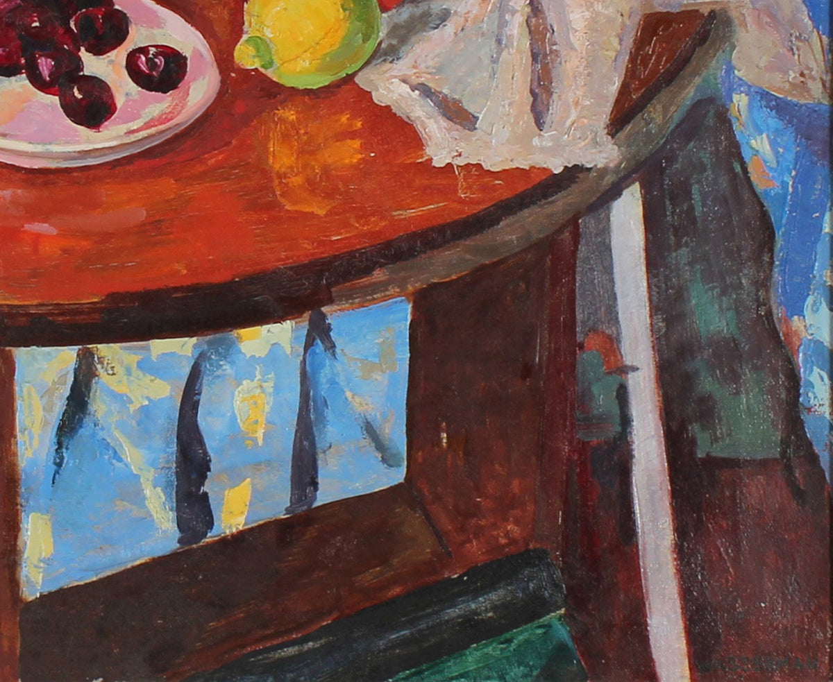 Colorful Modernist Fruit Still Life<br>Mid Century Oil<br><br>#86129