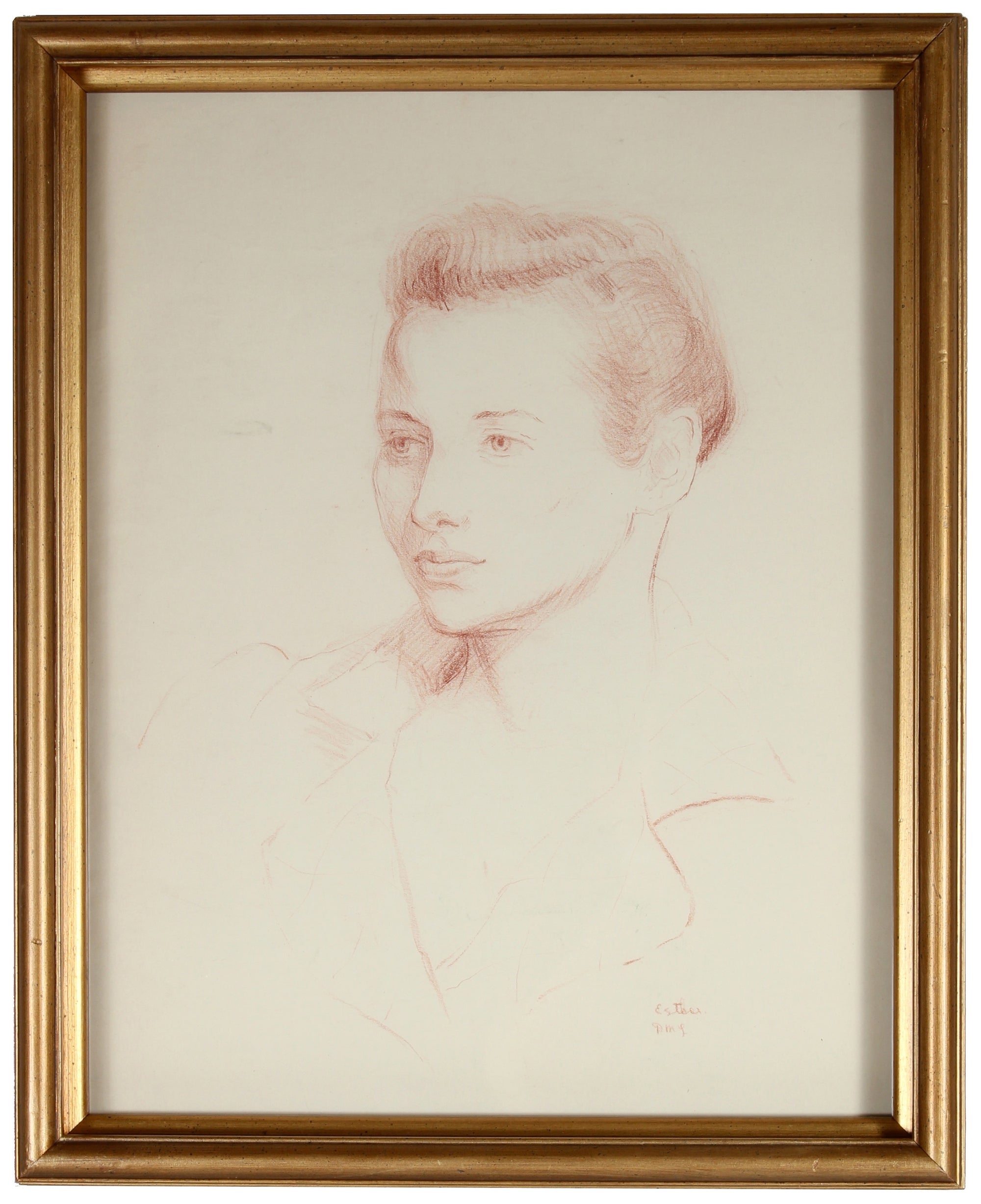 <i>Portrait of Esther Landis</i><br>Mid Century Conte Crayon<br><br>#86154