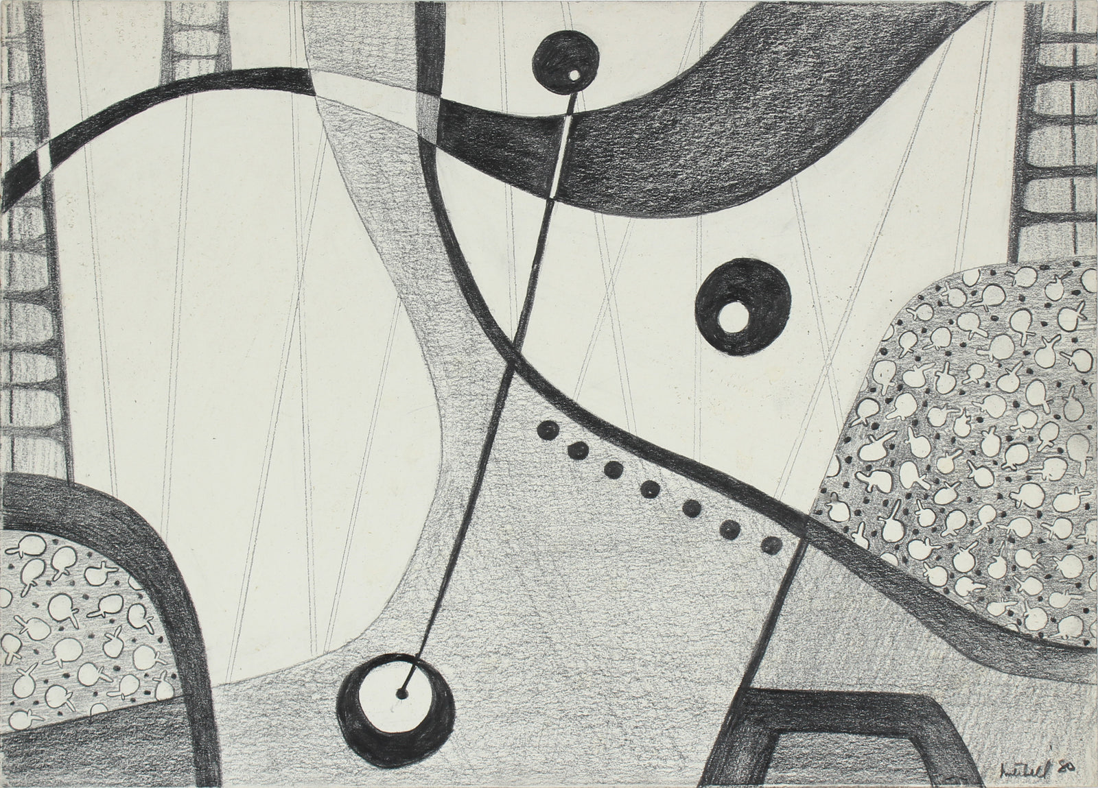 Surreal Geometric Abstract <br>1980 Graphite <br><br>#86292