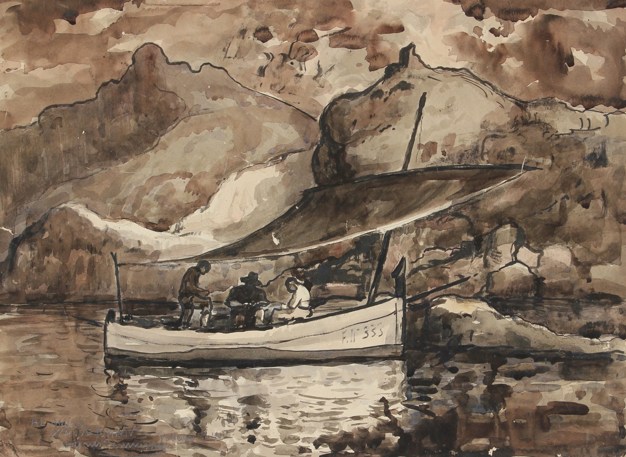 Mexico Seascape <br>March 1952 Ink Wash on Paper <br><br>#86559