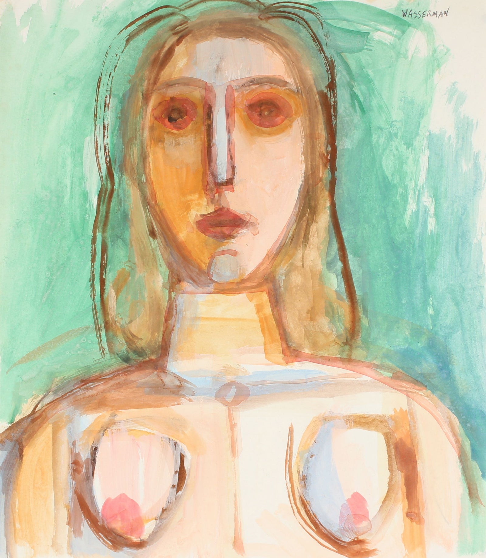 Warm Abstracted Nude Female Figure <br>20th Century Gouache <br><br>#86590