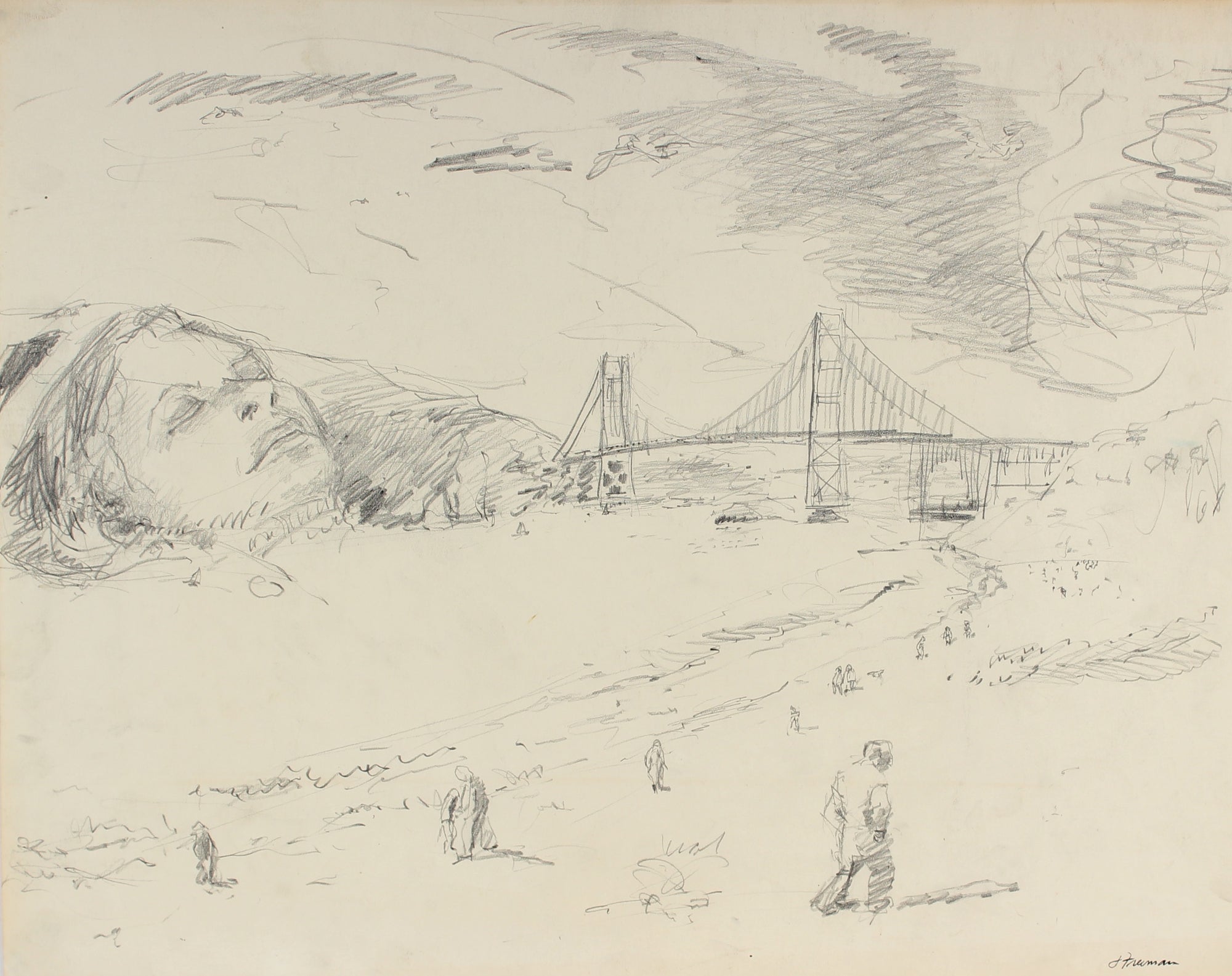 Face in the Hills Towards Golden Gate <br>Mid Century Graphite <br><br>#86660