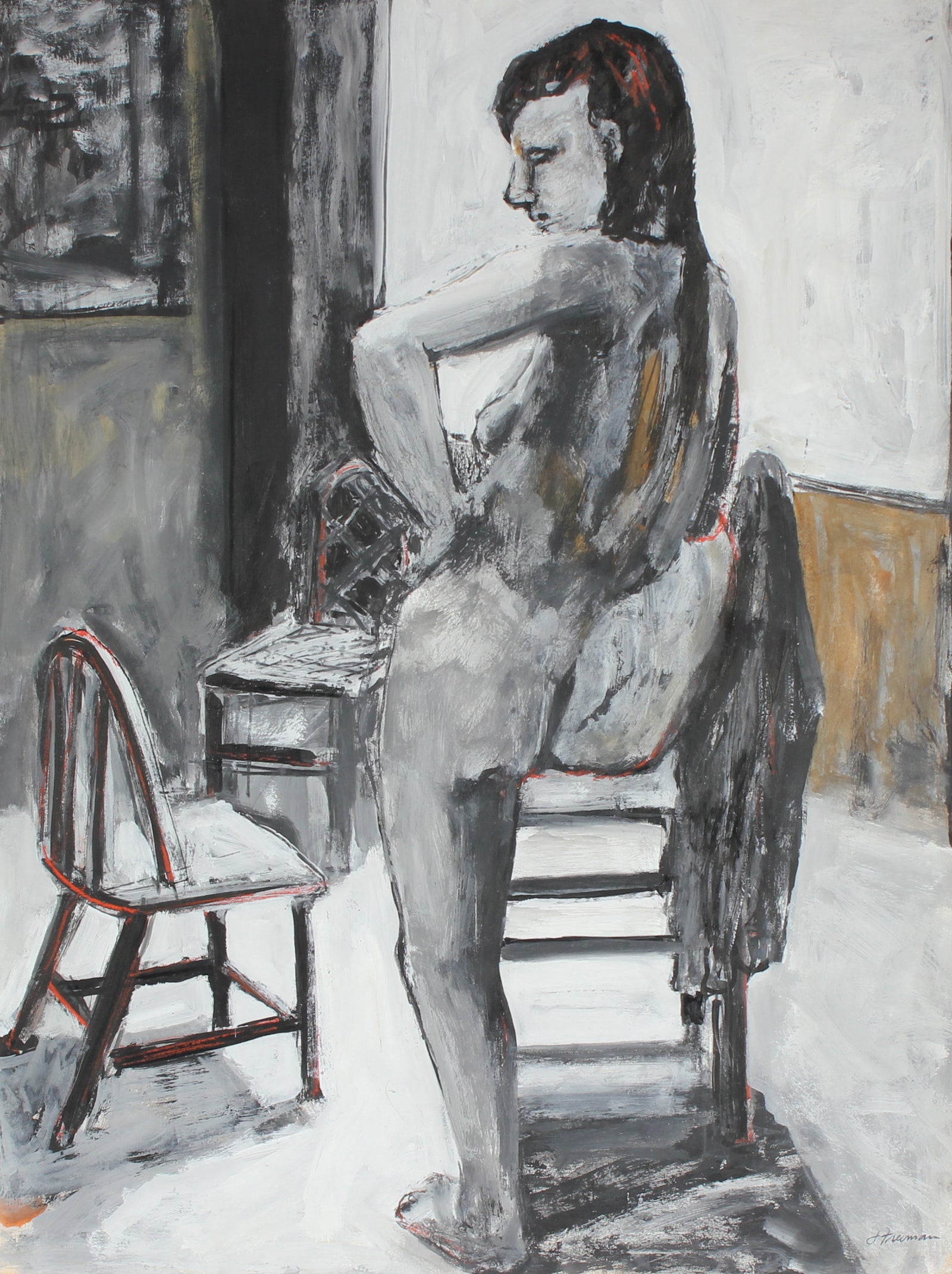 Modernist Posterior View of Female Nude Model <br>1970s Ink <br><br>#86666