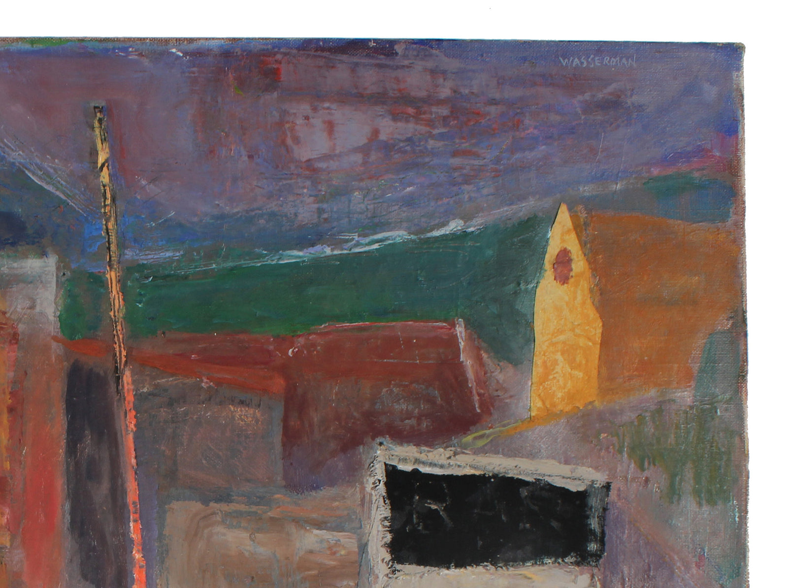 Modernist Boats at Harbor<br>Mid Century Oil & Fabric Collage<br><br>#86969