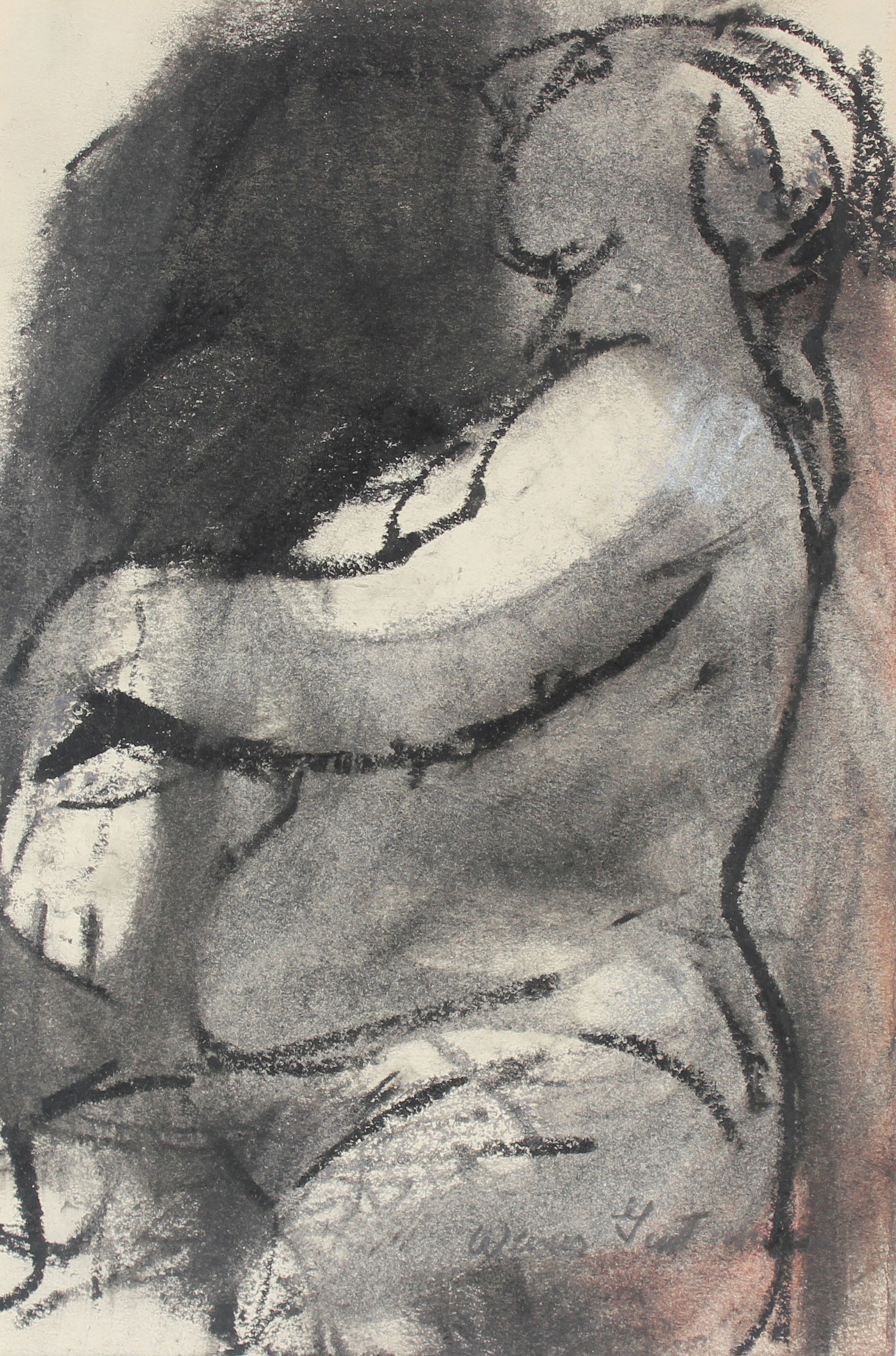 Mid Century Monochromatic Nude<br>Charcoal & Pastel on Paper<br><br>#87485