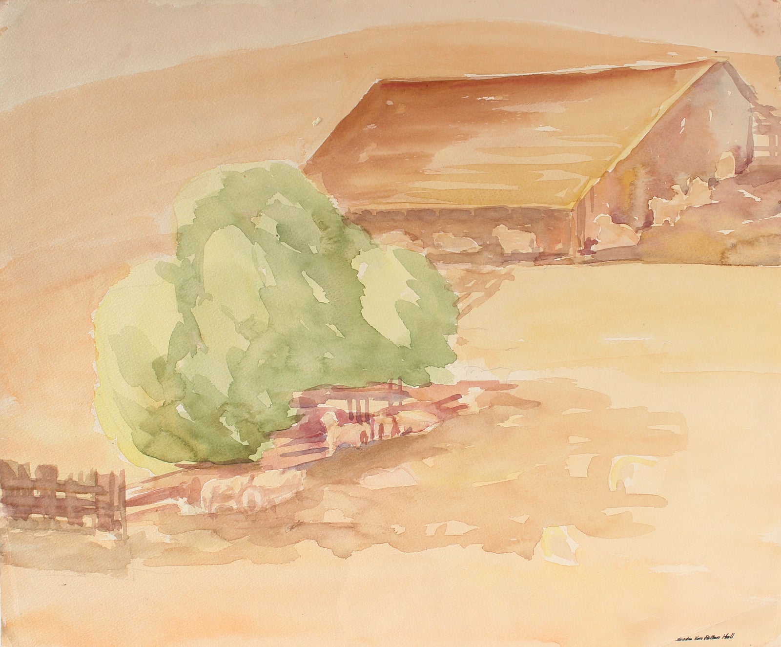 California Farm Landscape <br>Mid Century Watercolor <br><br>#88040