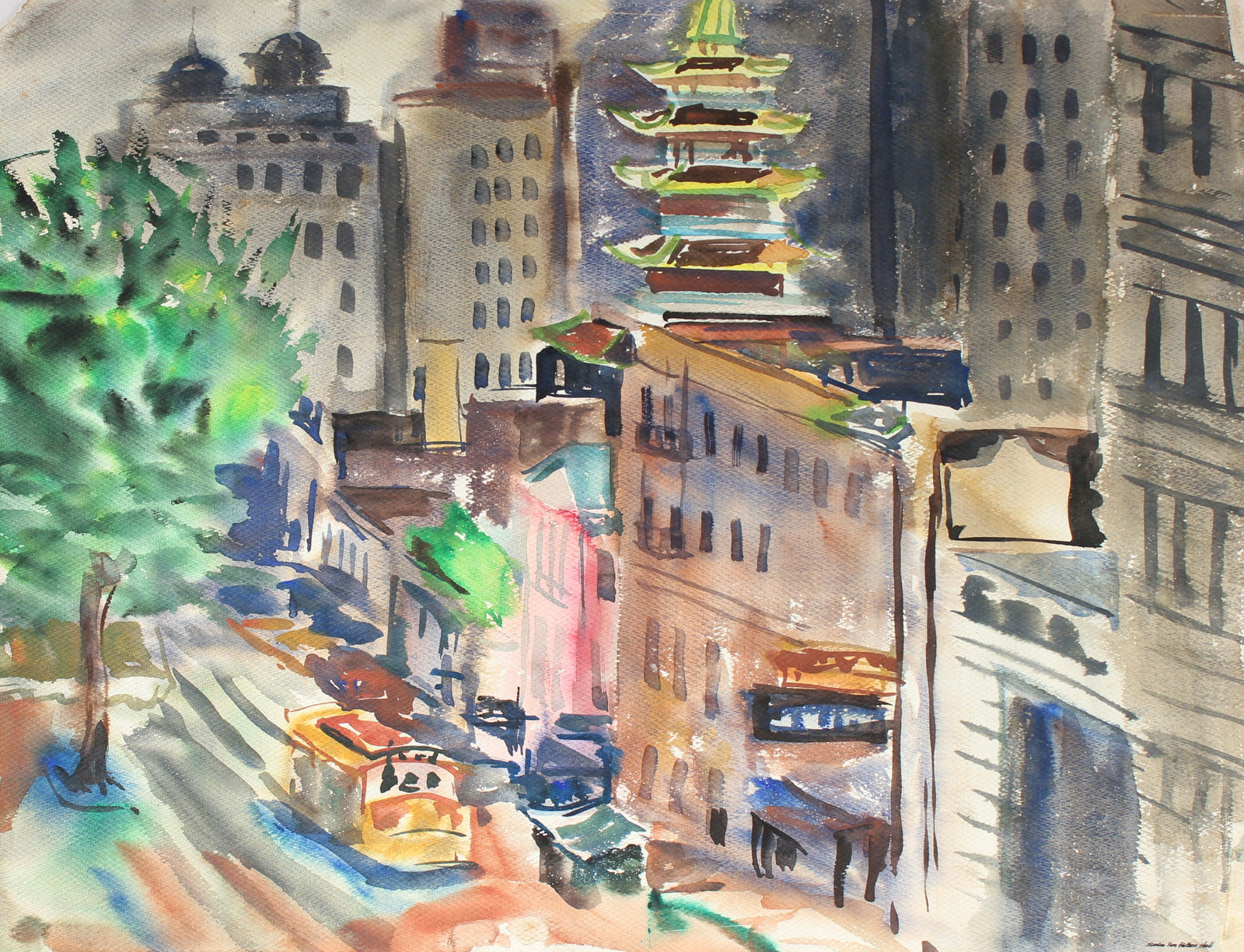 San Francisco Chinatown<br>Mid Century Watercolor<br><br>#88061