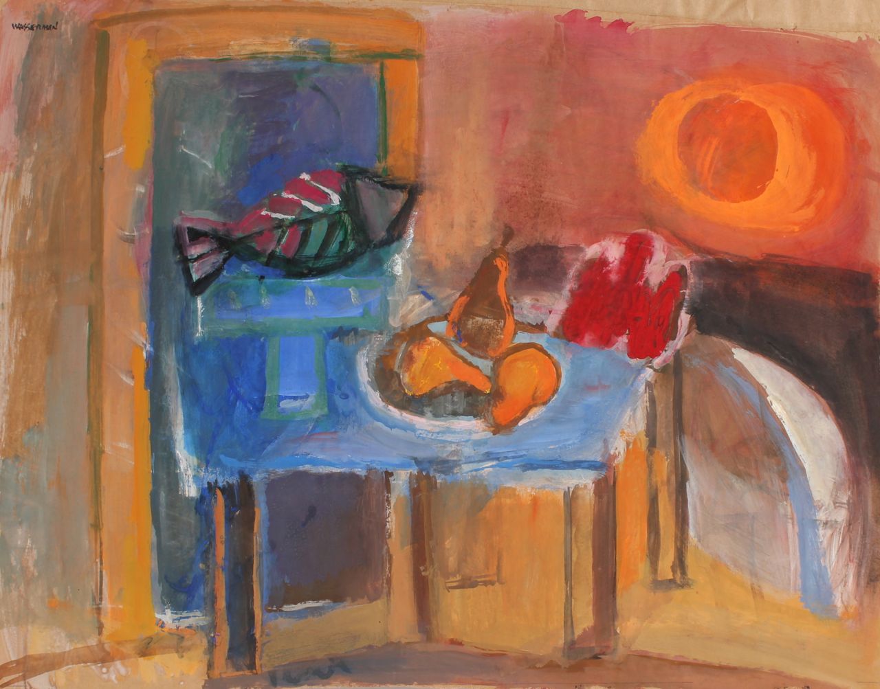 Still Life with Sun & Fish <br>Mid Century Gouache <br><br>#88208