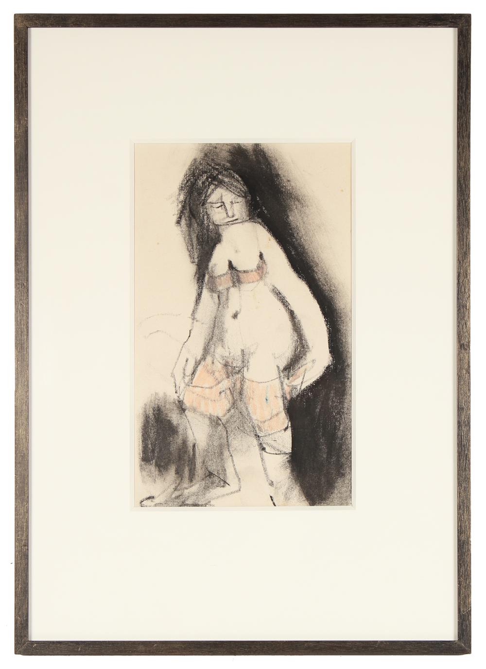 Standing Nude Abstraction<br>Mid Century Charcoal & Pastel<br><br>#88343