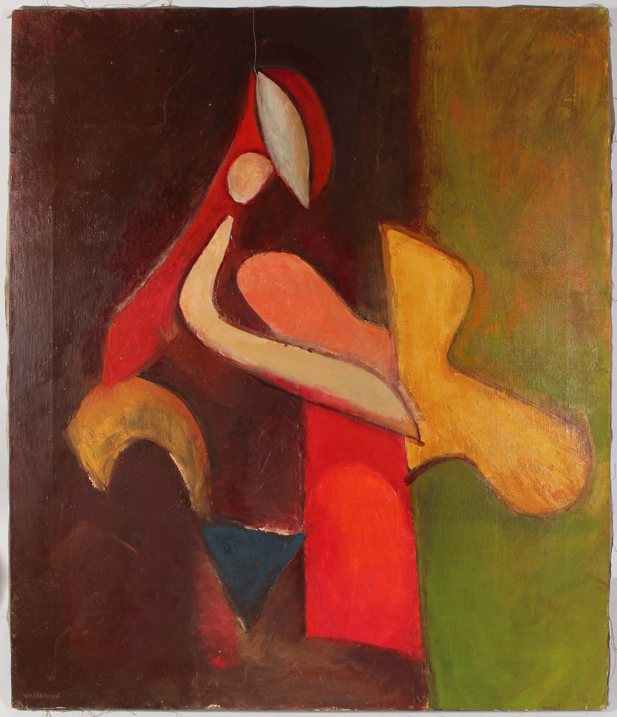 Colorful Cubist Figure Abstract<br>Mid Century Oil<br><br>#88360