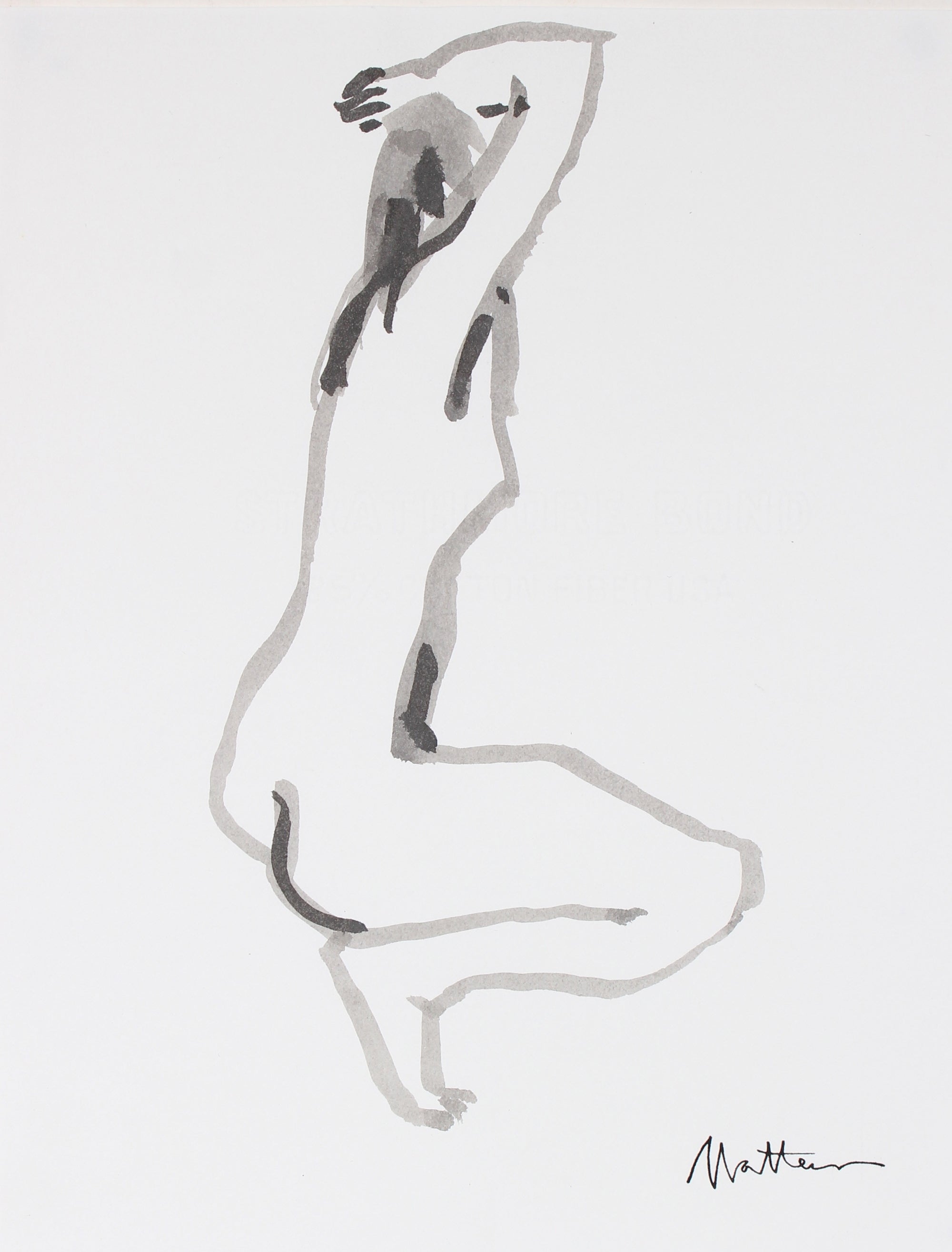 Abstracted Nude Figure Drawing<br>20th Century Ink <br><br>#88678