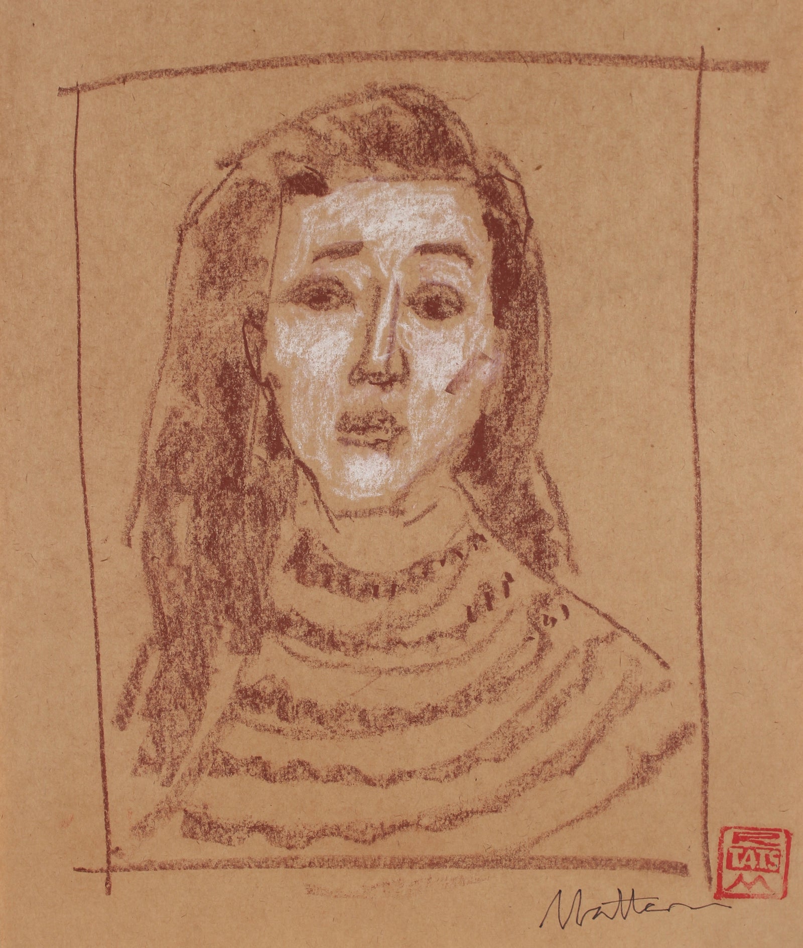 Portrait of Woman<br>20th Century Conte and Pastel <br><br>#88711