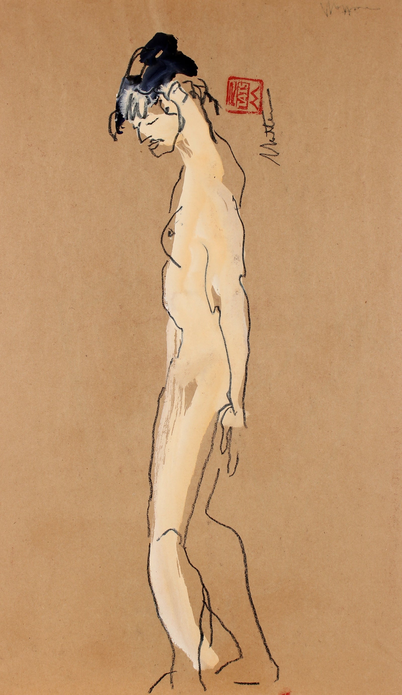Tranquil Female Nude <br>20th Century Charcoal & Acrylic <br><br>#88714