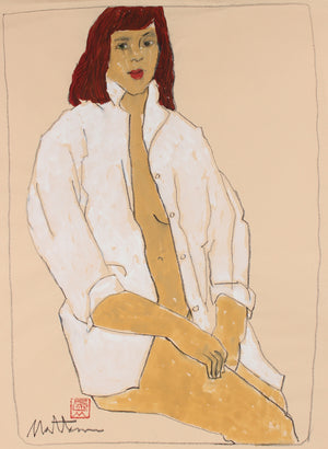 Seated Nude Female Model<br>20th Century Gouache and Charcoal <br><br>#88726
