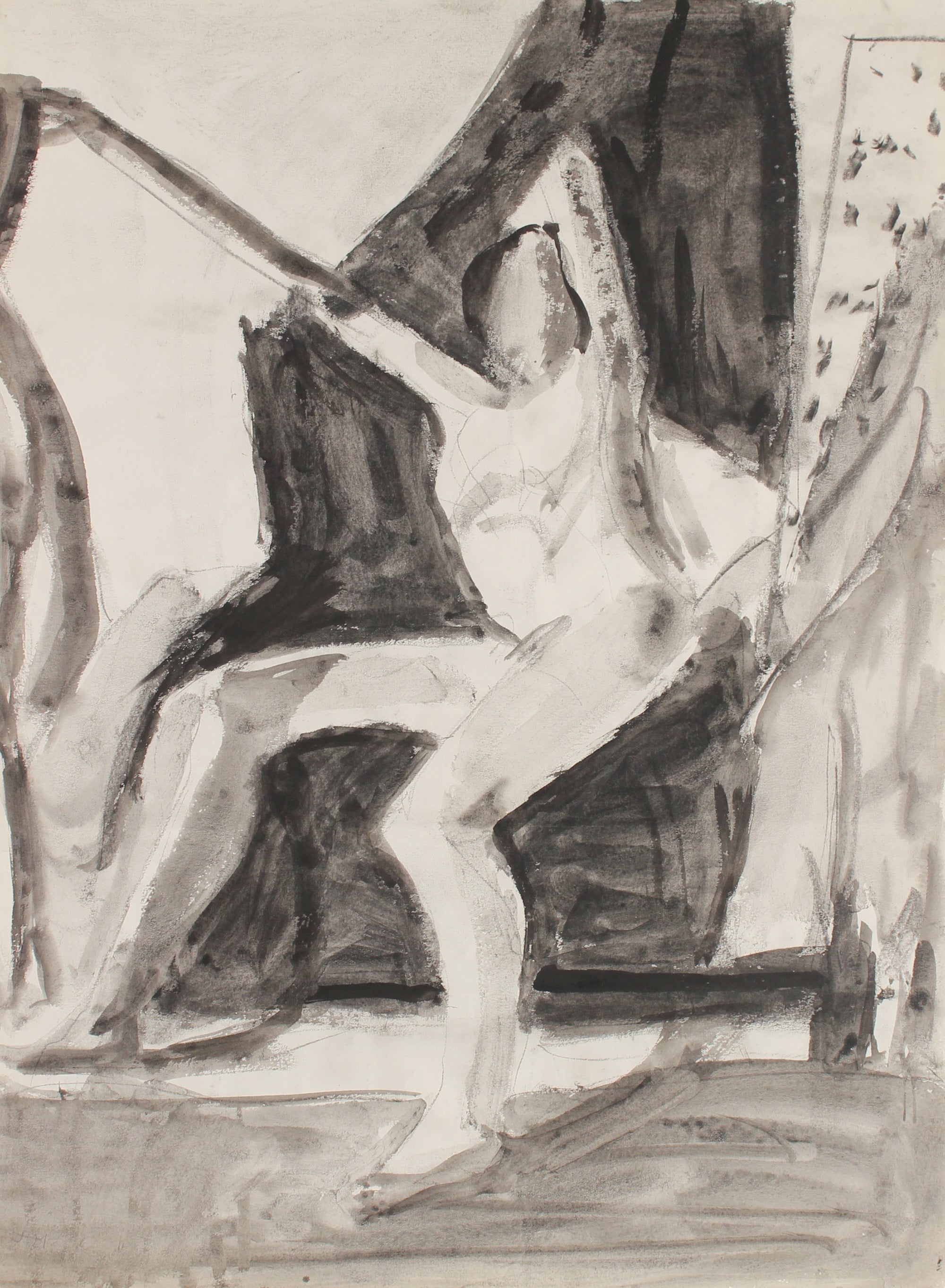 Black and White Female Nude <br>1971 Charcoal and Ink <br><br>#88919