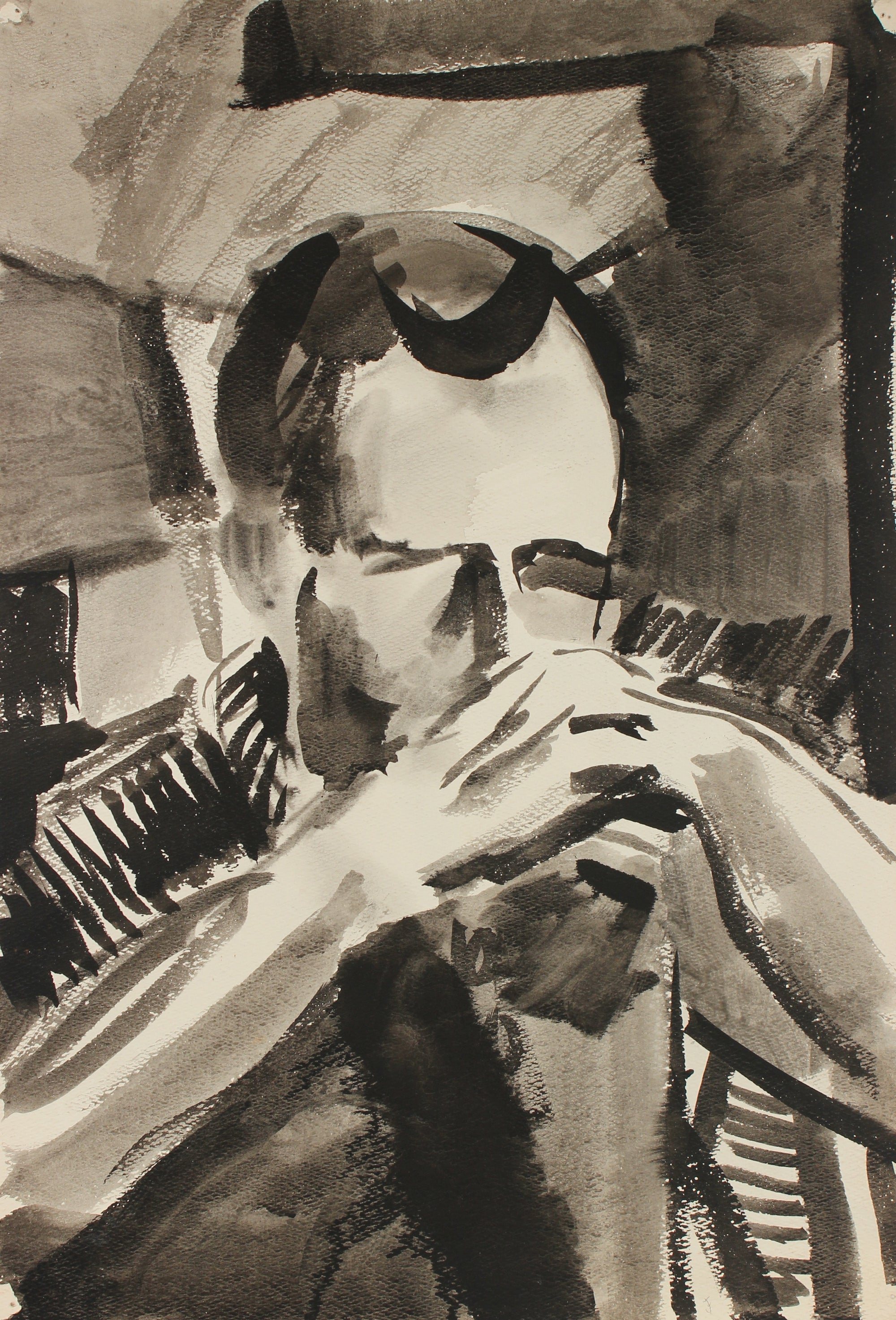 Expressionist Male Portrait <br>1960s Ink <br><br>#88955