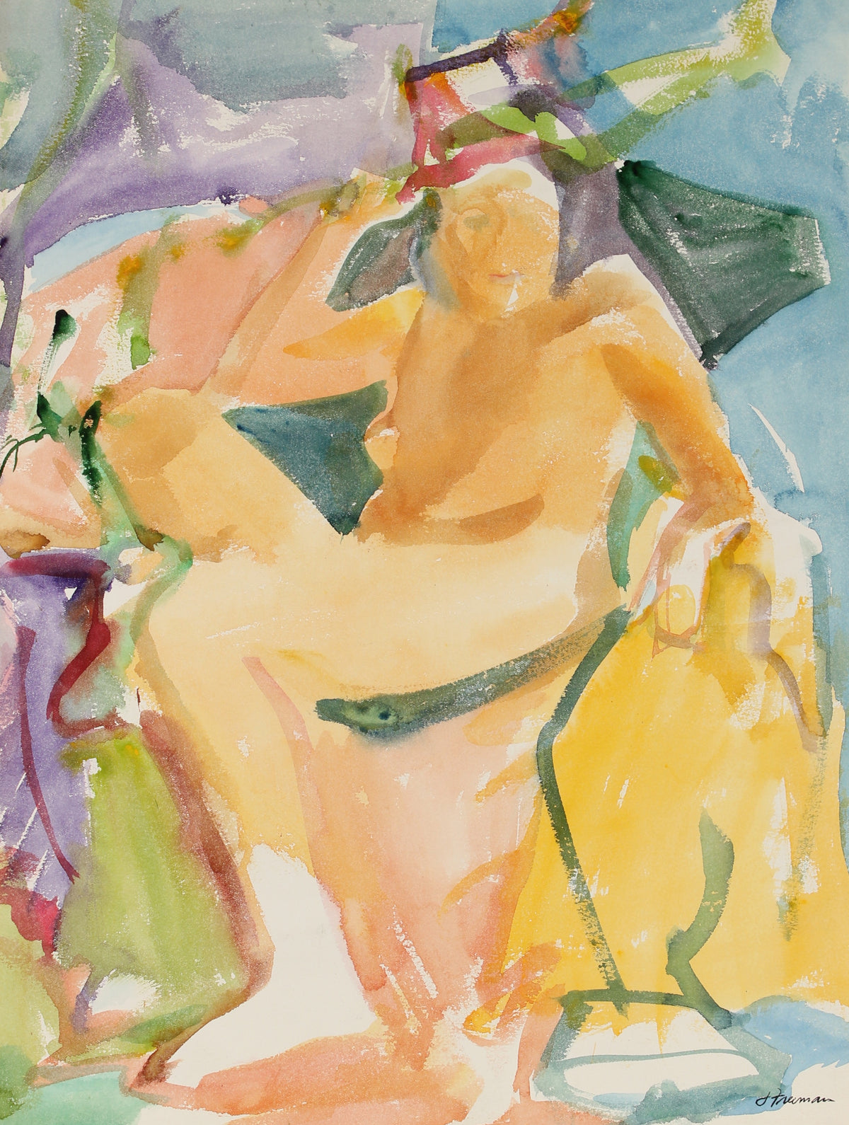 Abstract Nude Figure &lt;br&gt;20th Century Watercolor &lt;br&gt;&lt;br&gt;#88959