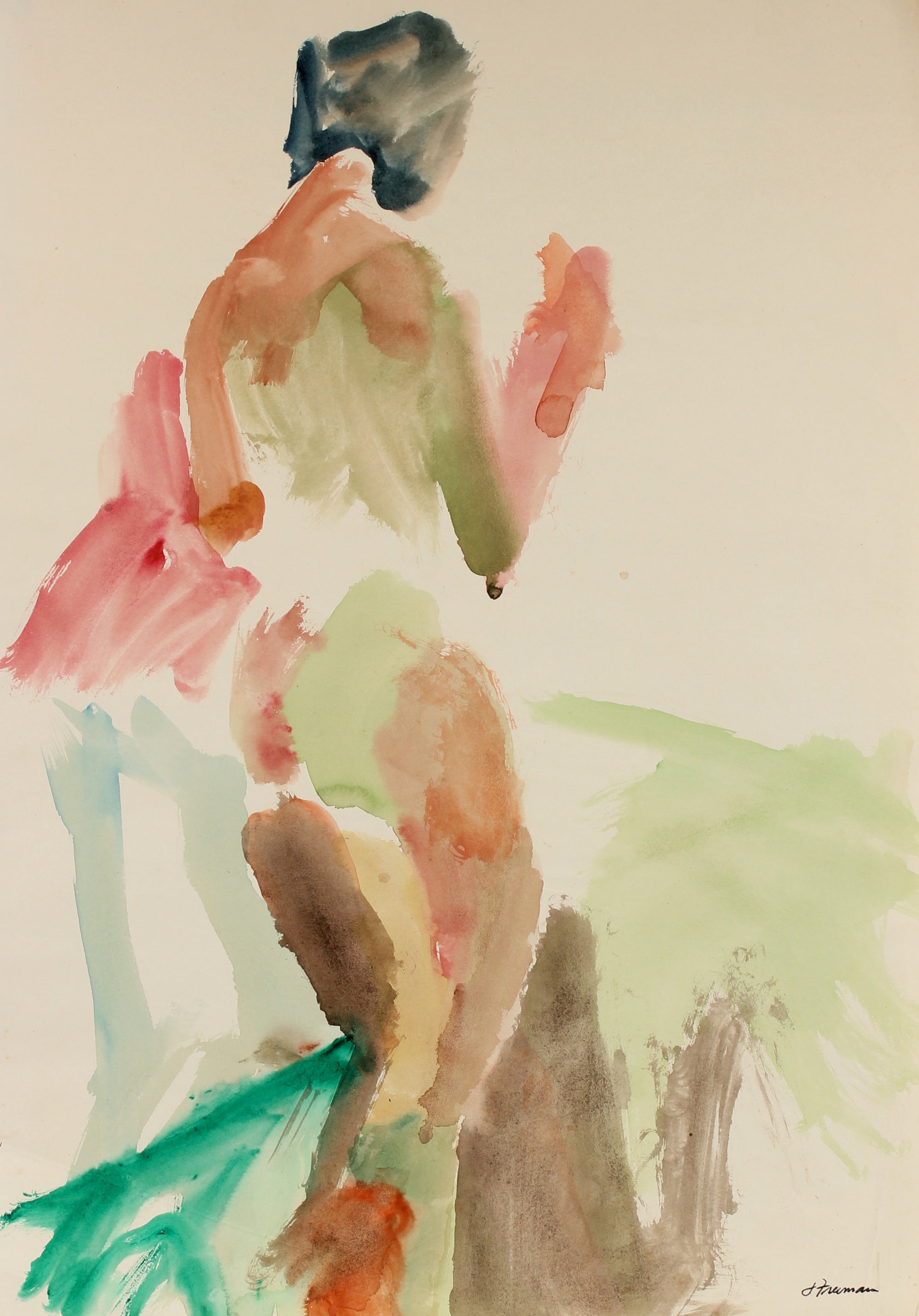 Posterior View of Nude Figure <br>1960s Watercolor <br><br>#88969