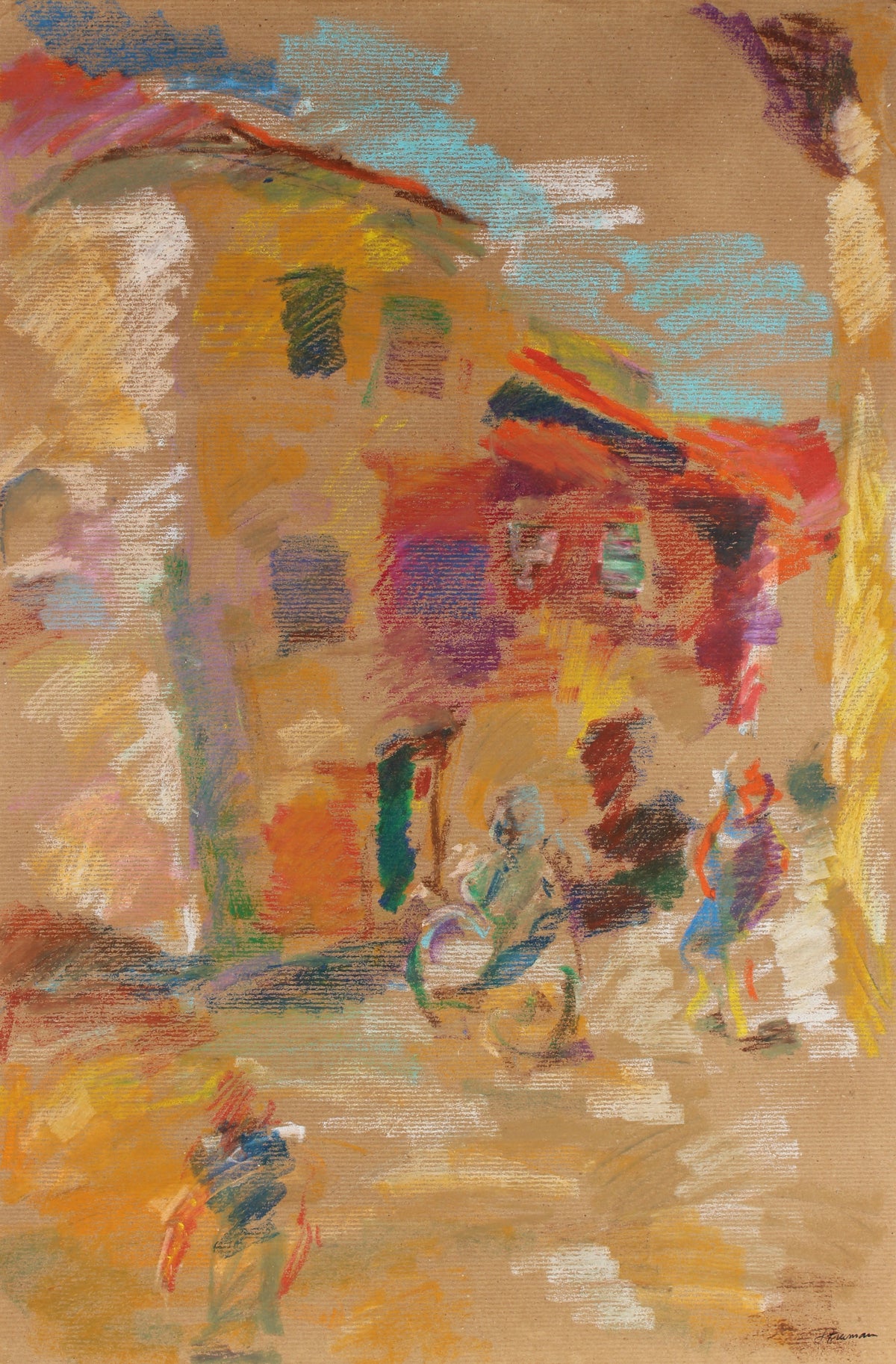 Colorful Abstracted Street Scene &lt;br&gt;20th Century Pastel &lt;br&gt;&lt;br&gt;#88980