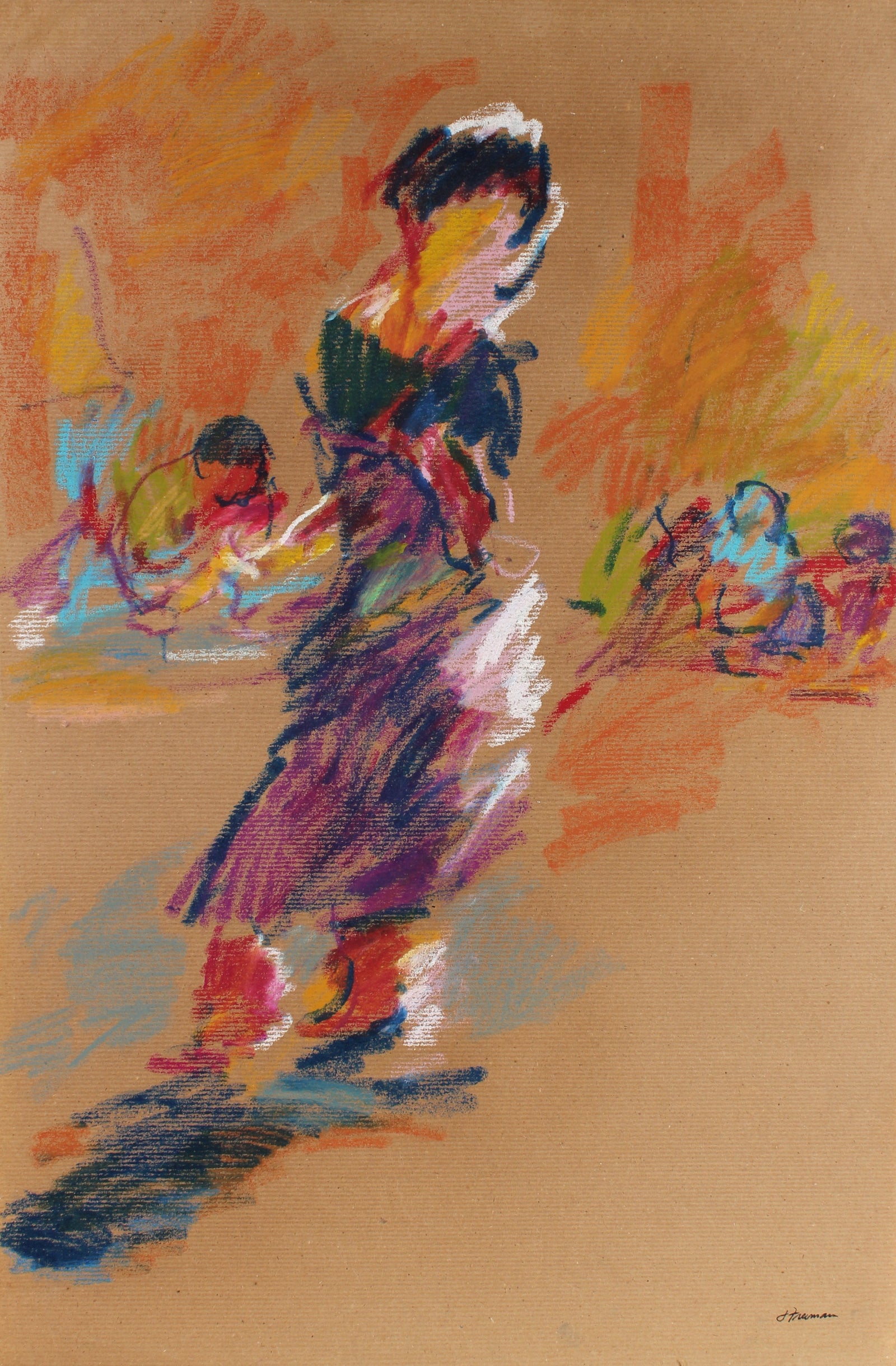 Colorful Abstracted Figures <br>20th Century Pastel <br><br>#88982