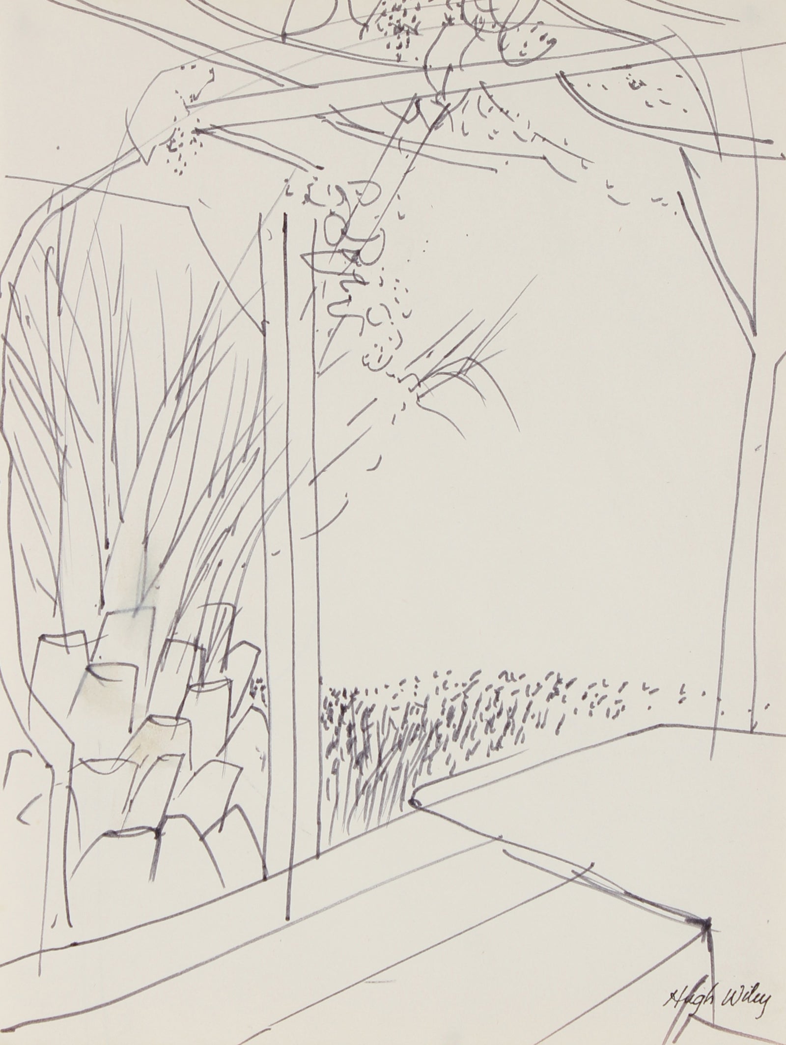 Monochromatic Backyard Landscape Scene<br>1966 Ink <br><br>#89346