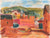 Abstracted European Village Scene <br>Mid-Late 20th Century Pastel Painting <br><br>#89506