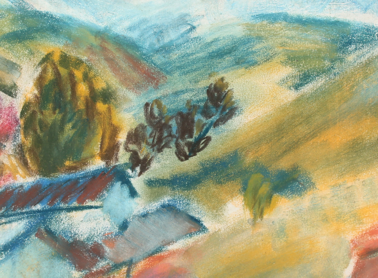 Abstracted Mountain Landscape <br>Mid-Late 20th Century Pastel Painting <br><br>#89507