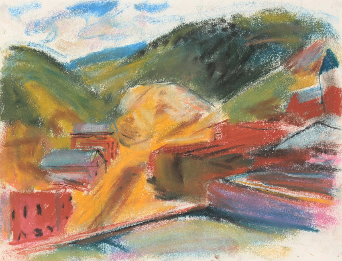 Abstracted Mountain Landscape &lt;br&gt;Mid-Late 20th Century Pastel Painting &lt;br&gt;&lt;br&gt;#89509