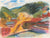 Abstracted Mountain Landscape <br>Mid-Late 20th Century Pastel Painting <br><br>#89509