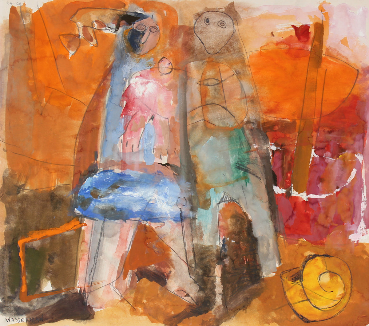 Warm Abstract Figurative Scene &lt;br&gt;20th Century Gouache and Graphite &lt;br&gt;&lt;br&gt;#89527