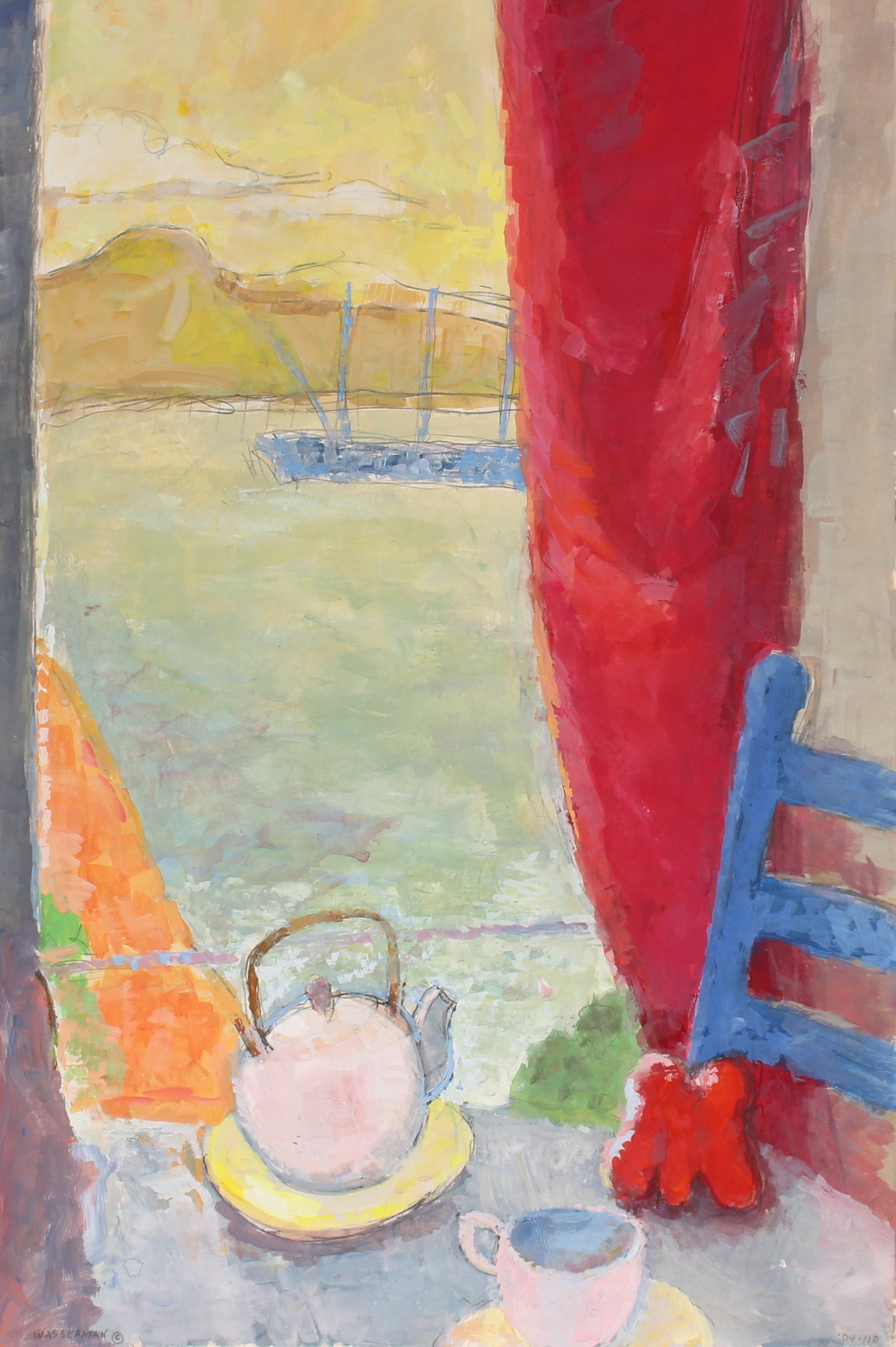 Still Life Window Scene<br>Mid-Late 20th Century Gouache and Graphite <br><br>#89540