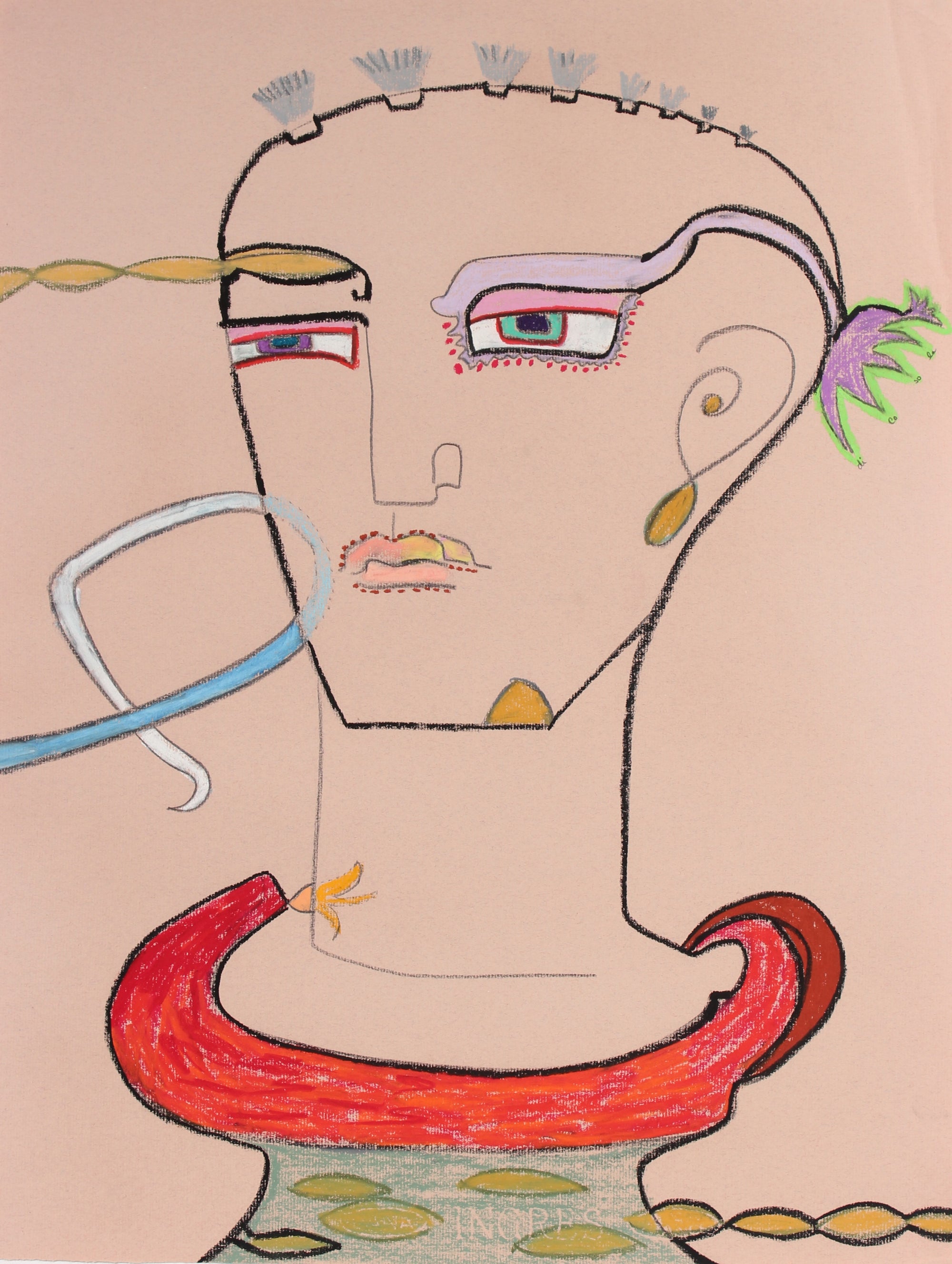 Abstract Portrait of a Man <br>1970s Pastel & Graphite <br><br>#89572