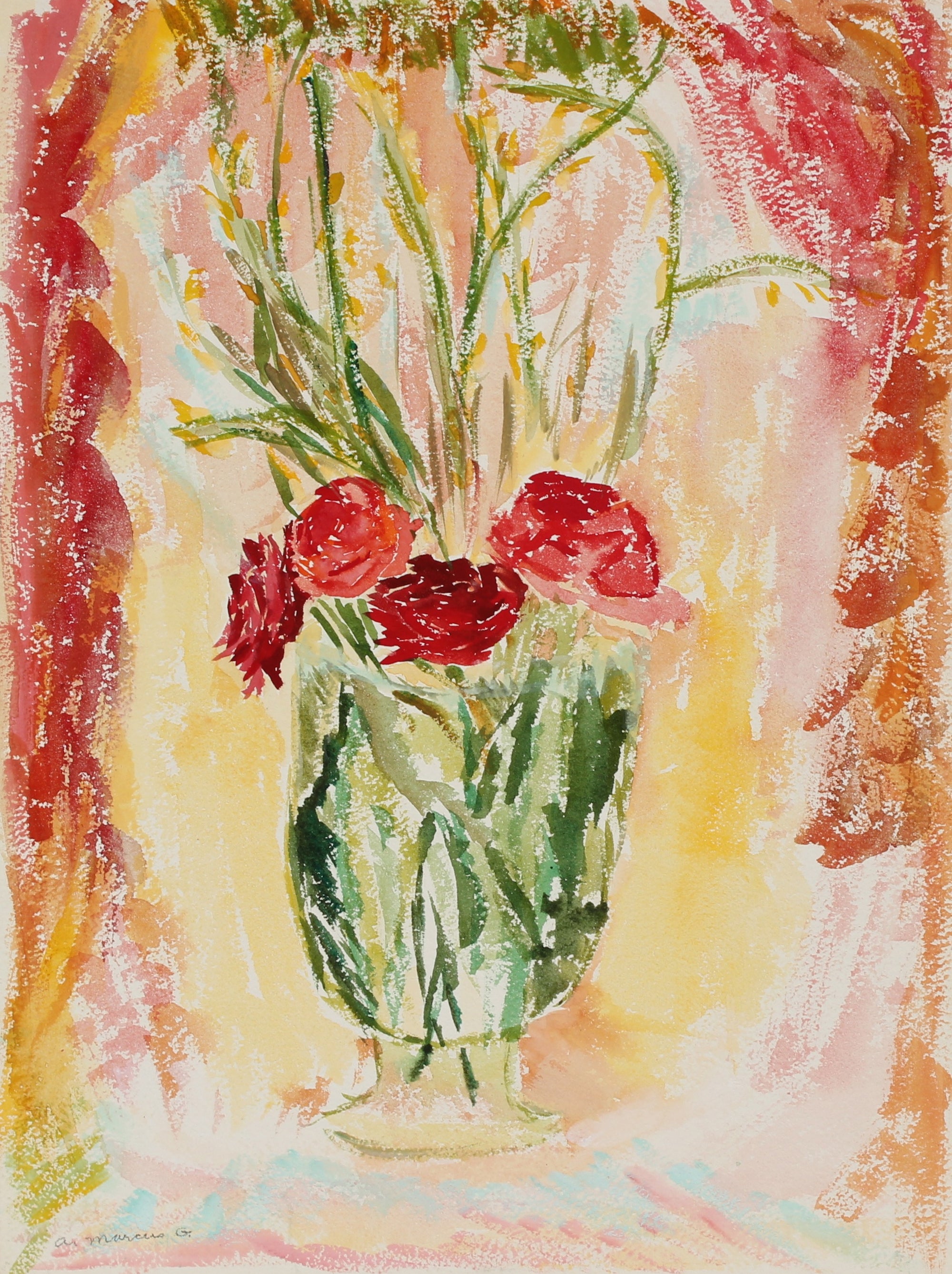 <i>Red Flowers in a Vase</i><br>Watercolor, 1970s<br><br>#89605