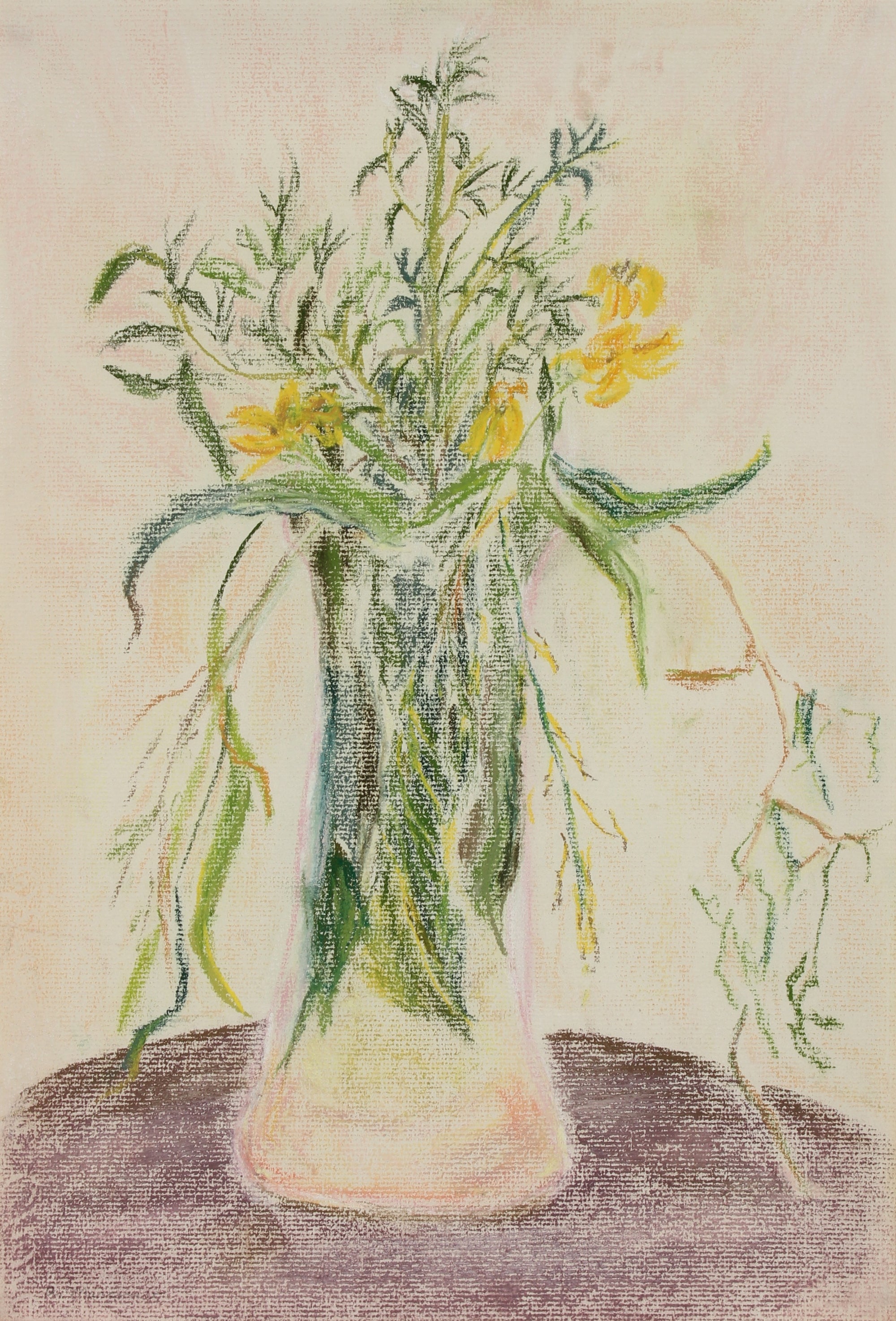 <i>Yellow Flowers in a Vase</i><br>1960s Pastel<br><br>#89612
