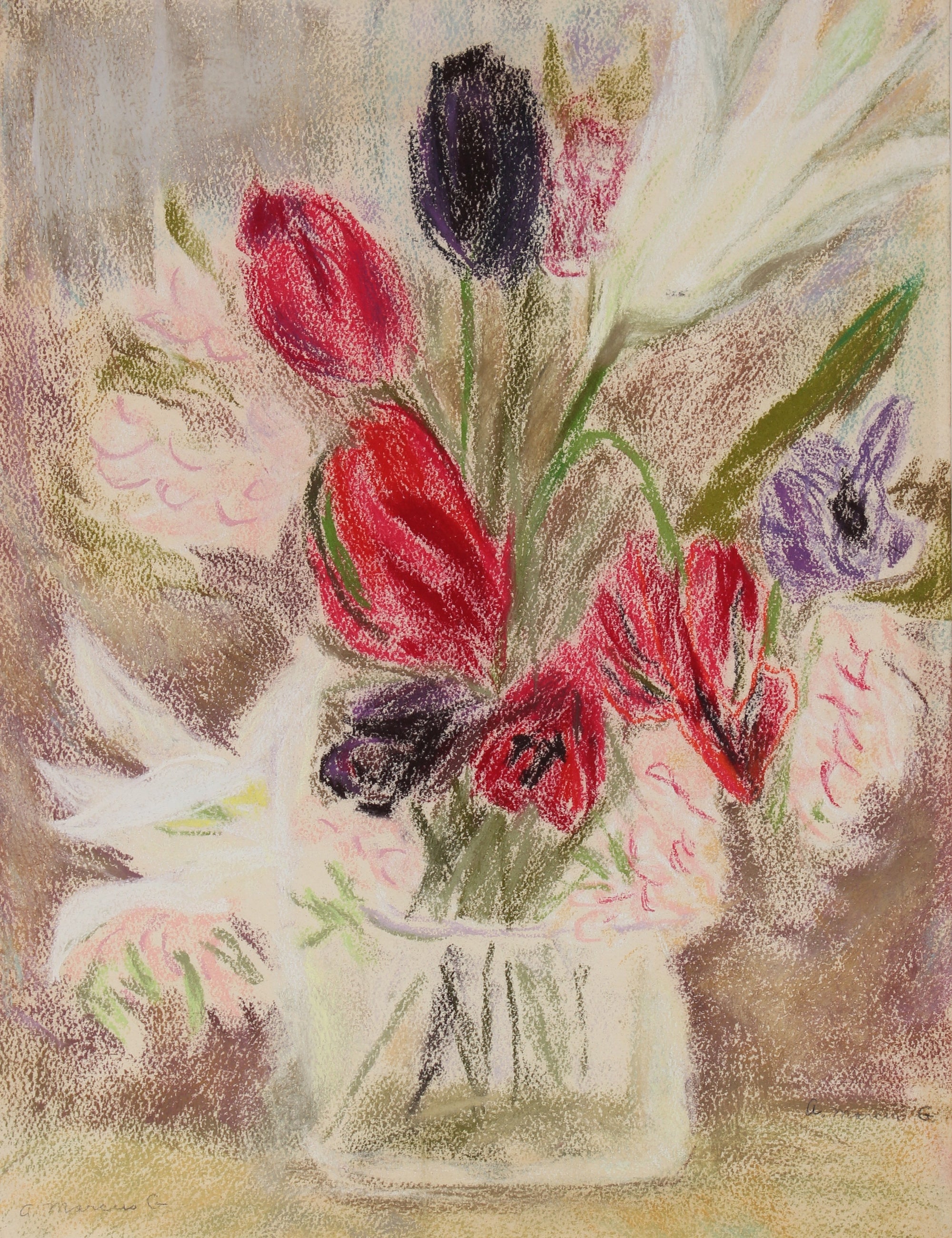 <i>Tulips</i><br>1960s Pastel Still Life<br><br>#89628
